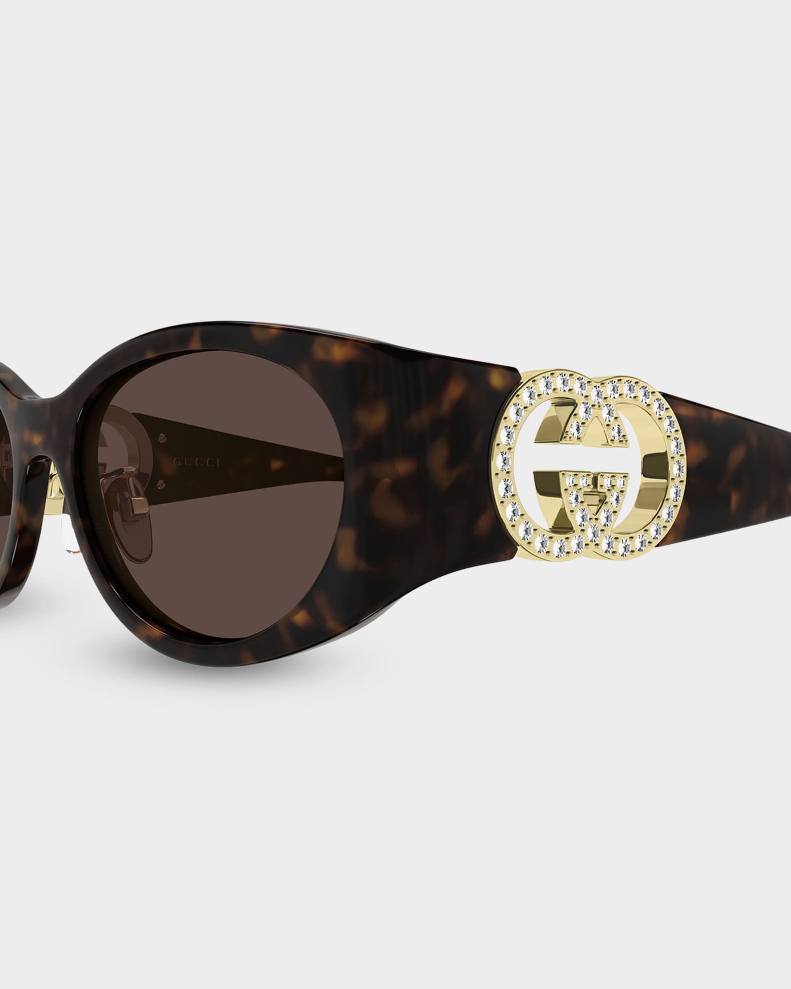 Gucci Crystal-Embellished Logo 51mm Oval Sunglasses | Neiman Marcus