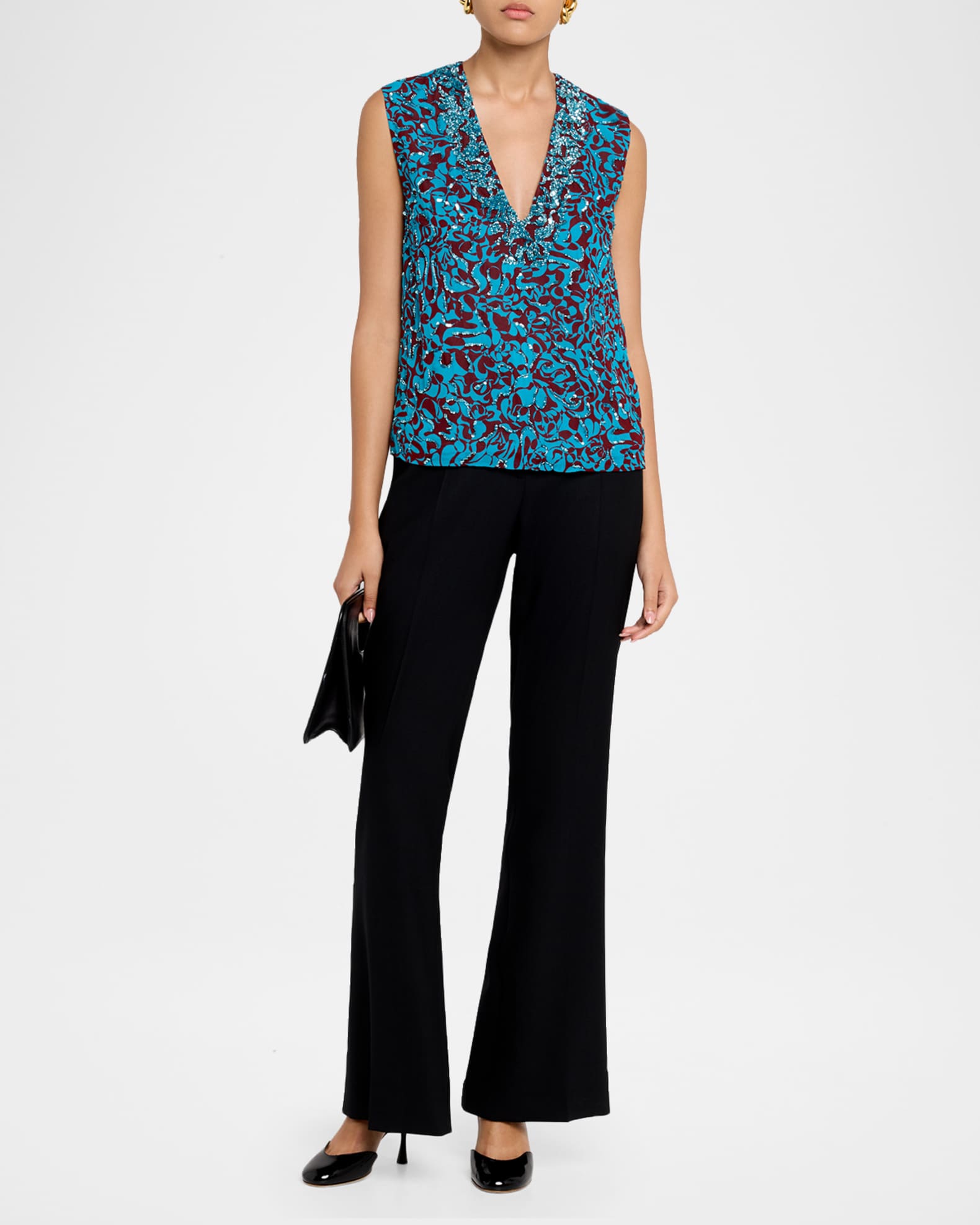 Dries Van Noten V-Neck Sequined Top | Neiman Marcus