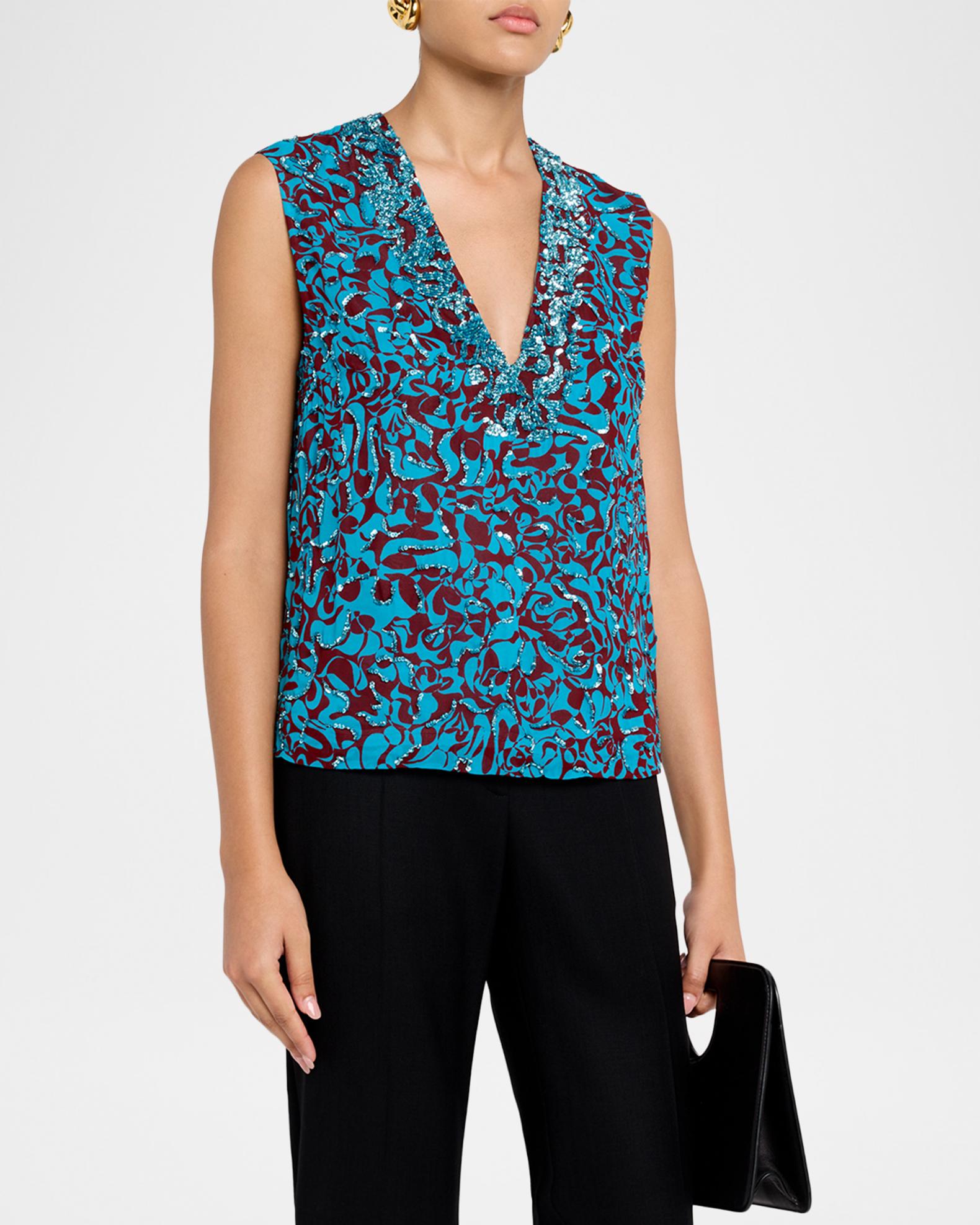 Dries Van Noten V-Neck Sequined Top | Neiman Marcus