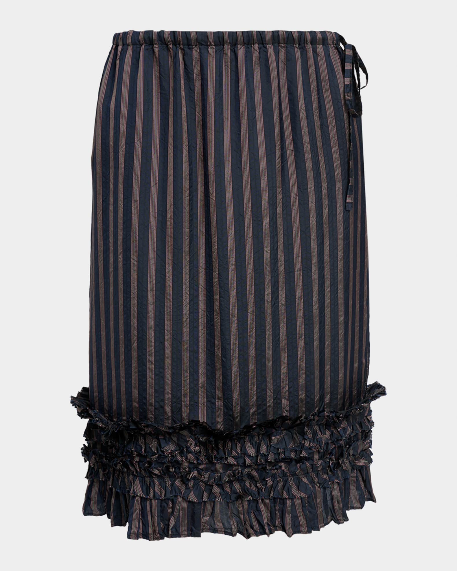 Dries Van Noten Scotts Striped Ruffle Satin Midi Skirt | Neiman Marcus