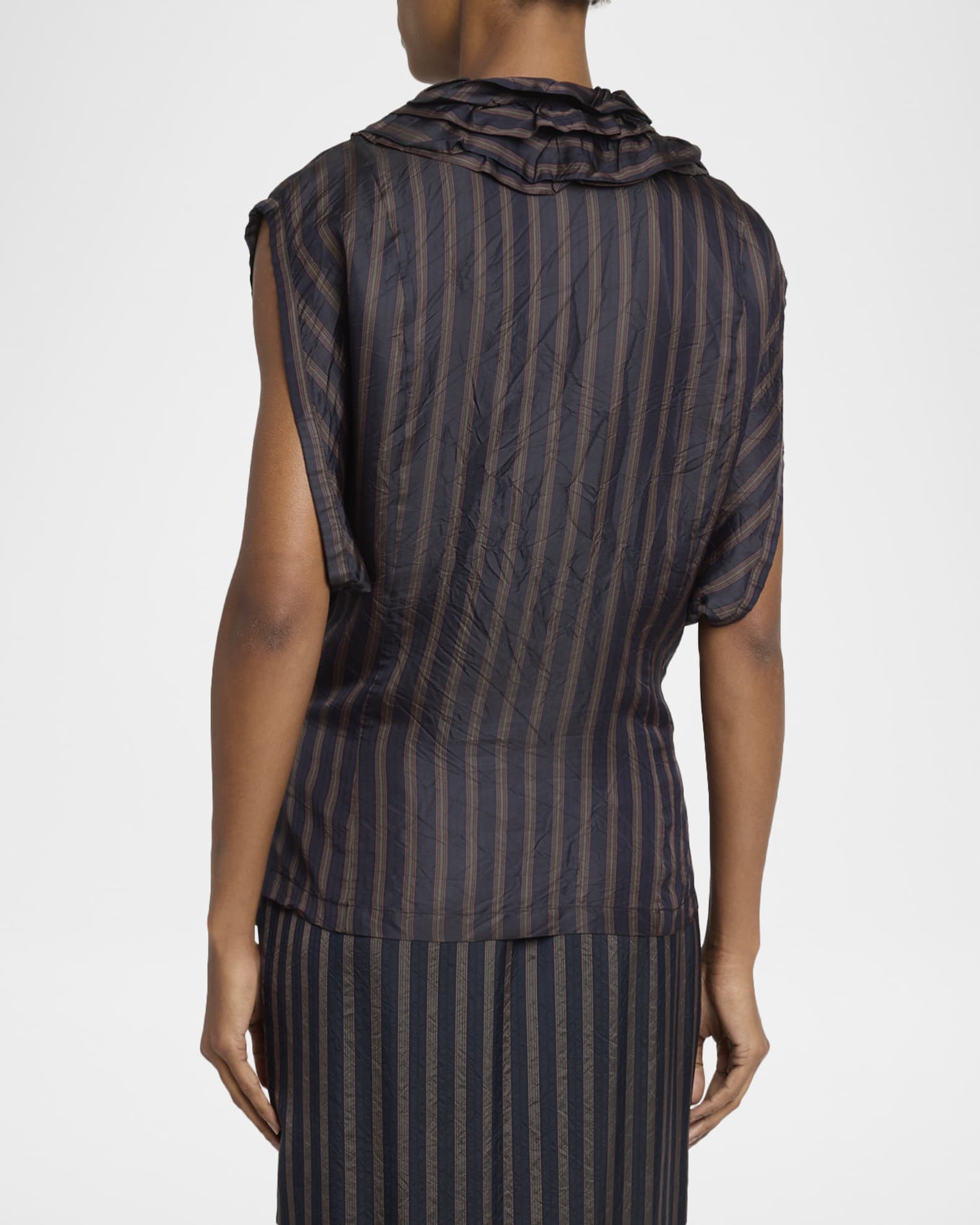 Dries Van Noten Clematis Striped Ruffle Cap-Sleeve Wrap Top