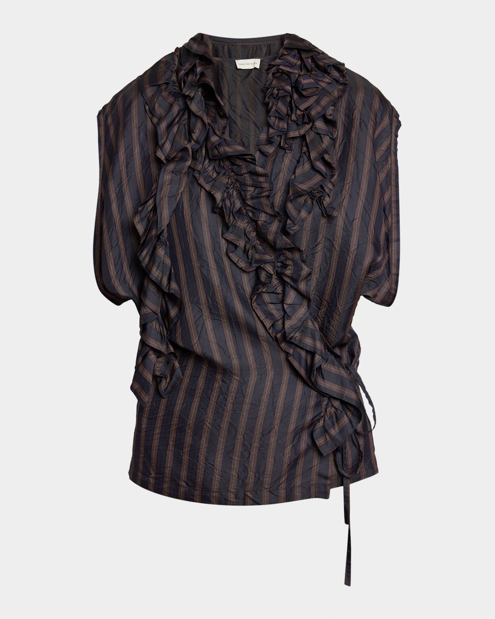 Dries Van Noten ラッフルスリーブプルオーバー Dries Van Noten Clematis Striped Ruffle Cap-Sleeve Wrap Top