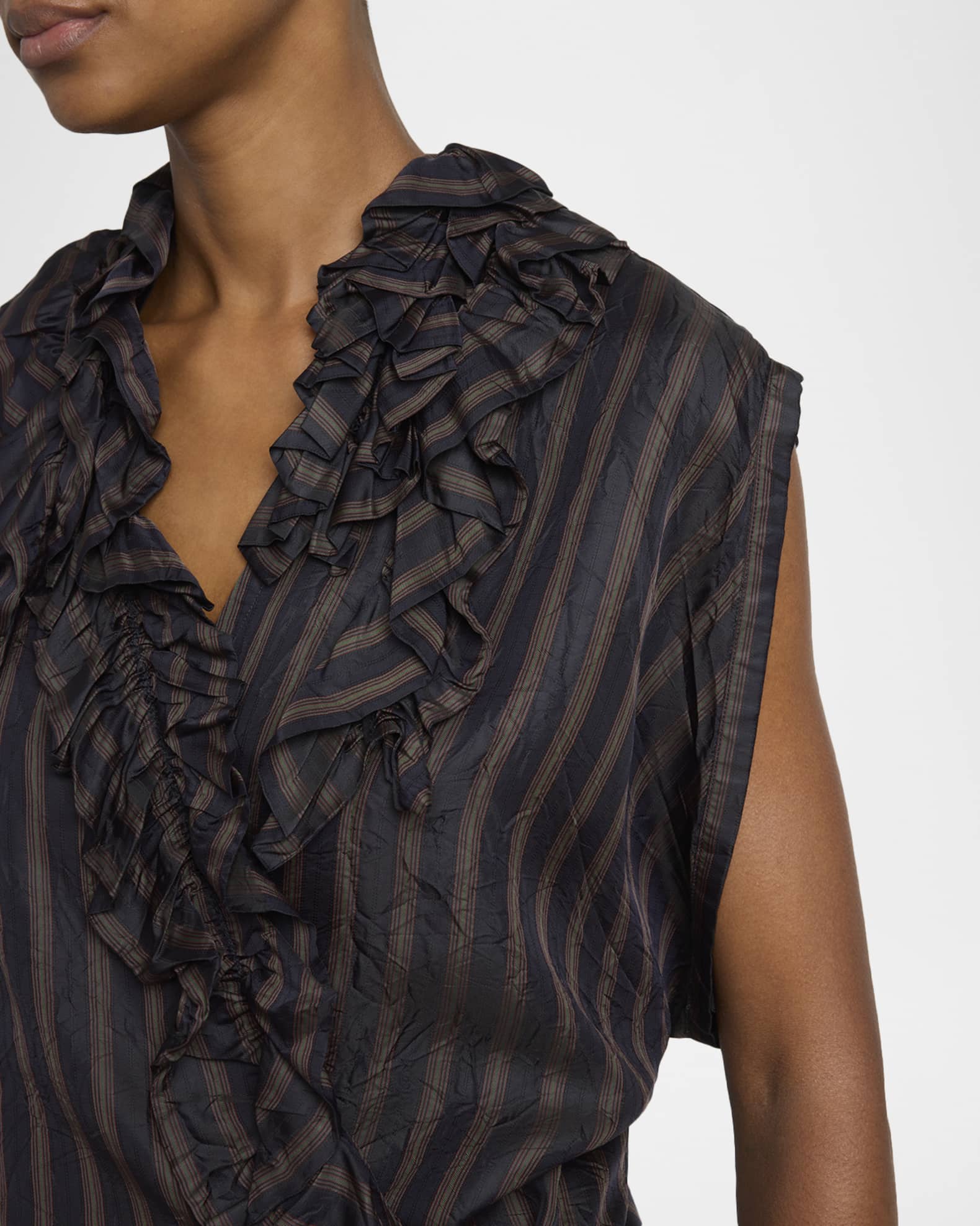 Dries Van Noten Clematis Striped Ruffle Cap-Sleeve Wrap Top