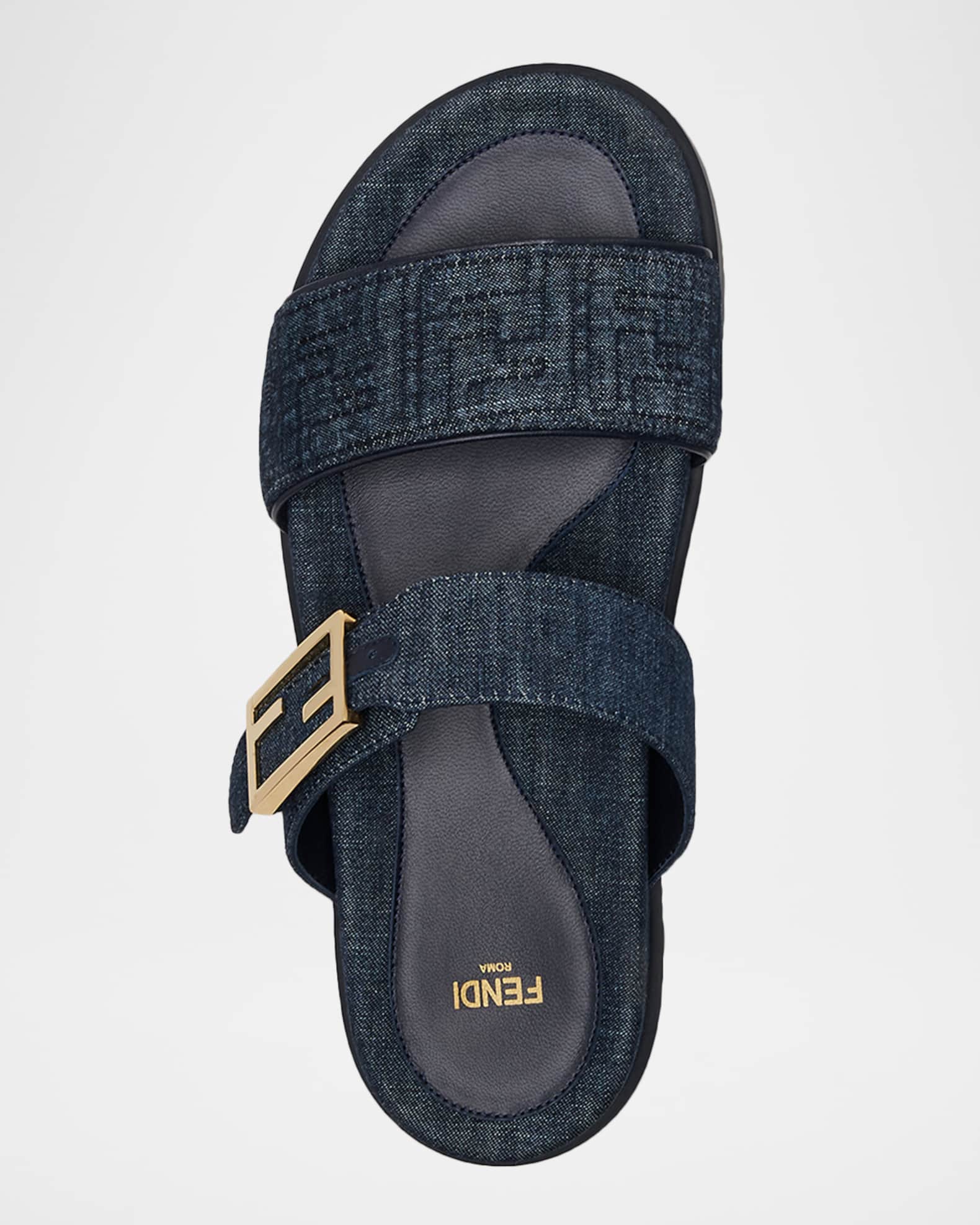 FENDI サンダル 35 Fendi FF Feel Denim Slide Sandals | Neiman Marcus