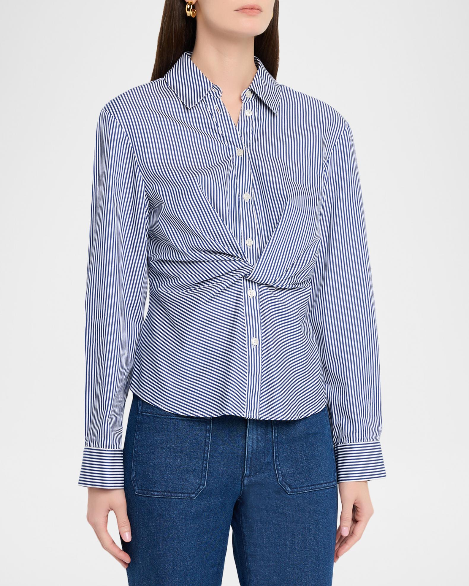 Tanya Taylor Oakley Striped Twist-Front Shirt | Neiman Marcus