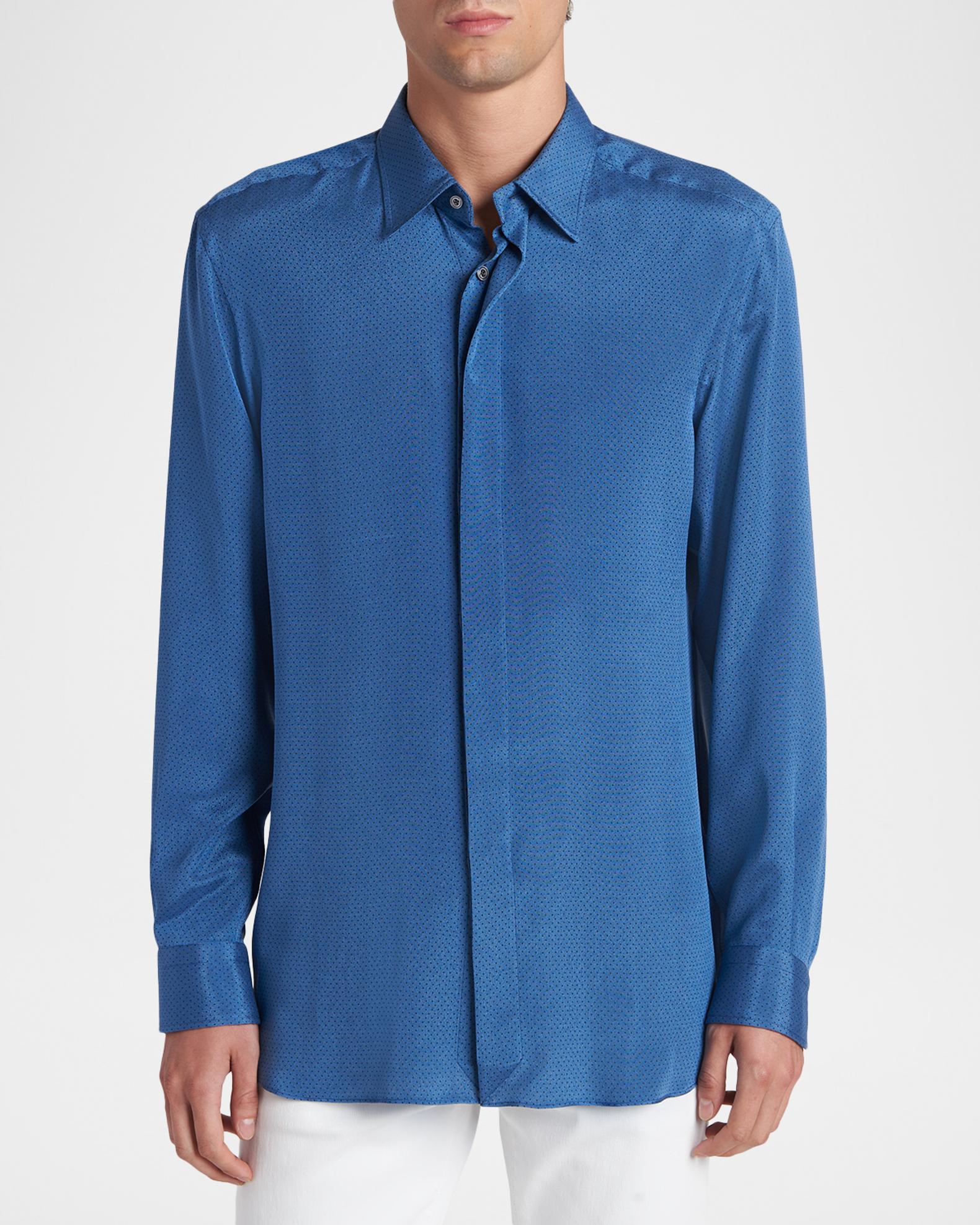 TOM FORD Men's Silk Jacquard Micro-Dot Concealed-Placket Sport