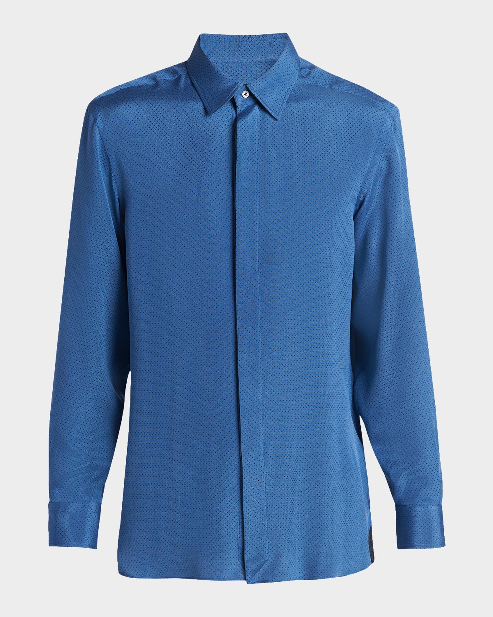 TOM FORD Men's Silk Jacquard Micro-Dot Concealed-Placket Sport