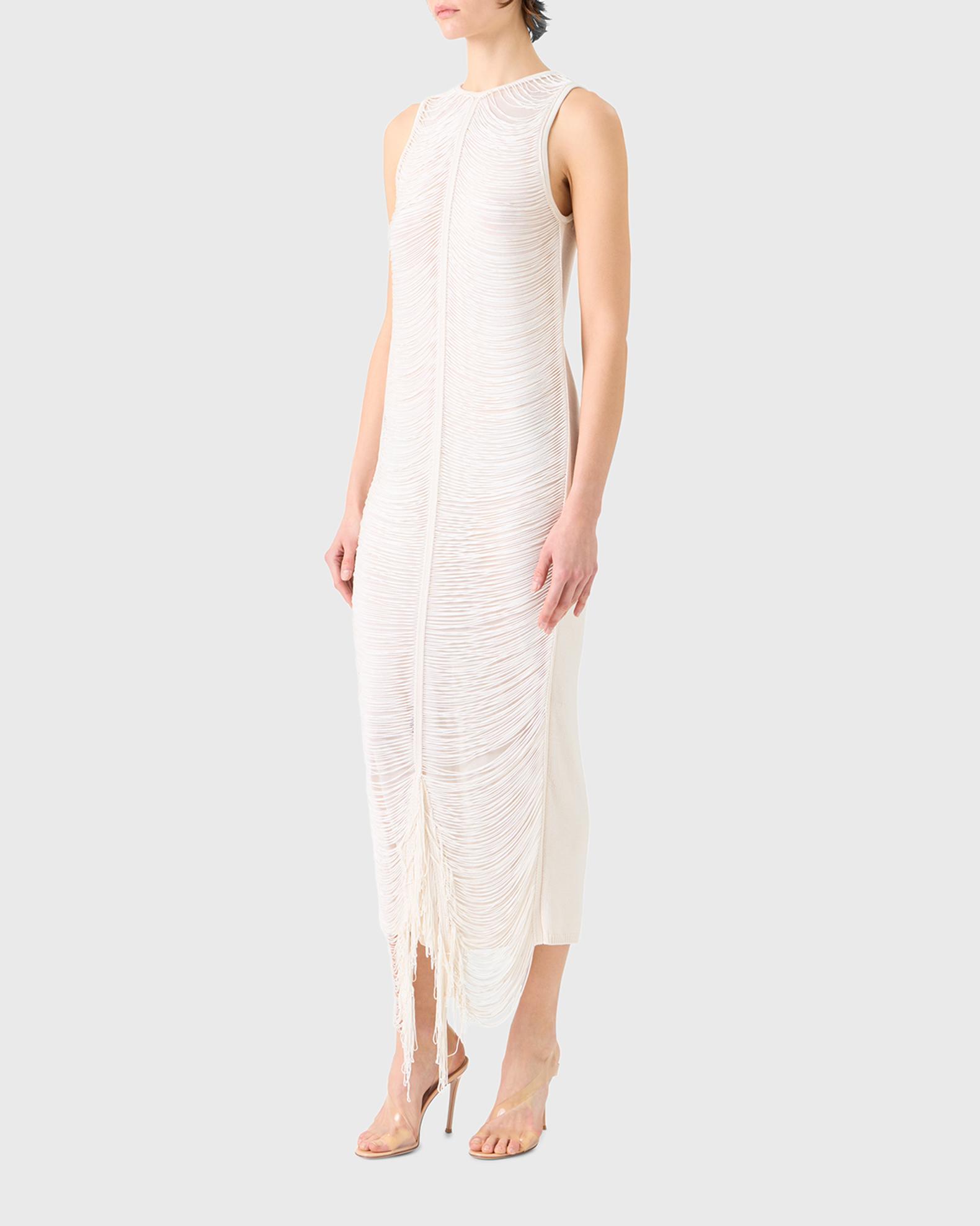 akris knit dress Two Tone Rib Knit Dress with Sheer Shoulders Lapis blue-ecru / 8