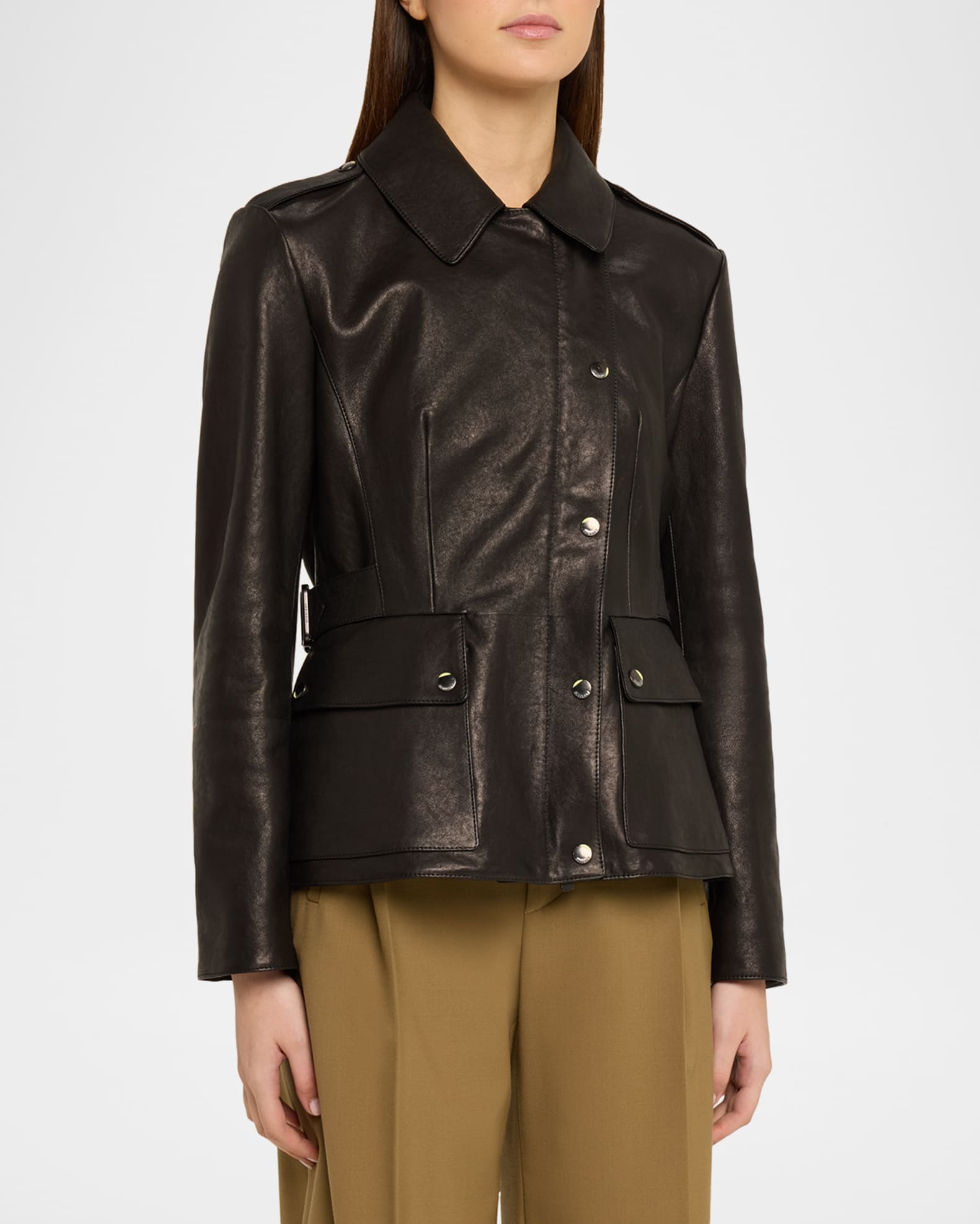 Burberry Leyton Lamb Leather Trench Jacket | Neiman Marcus