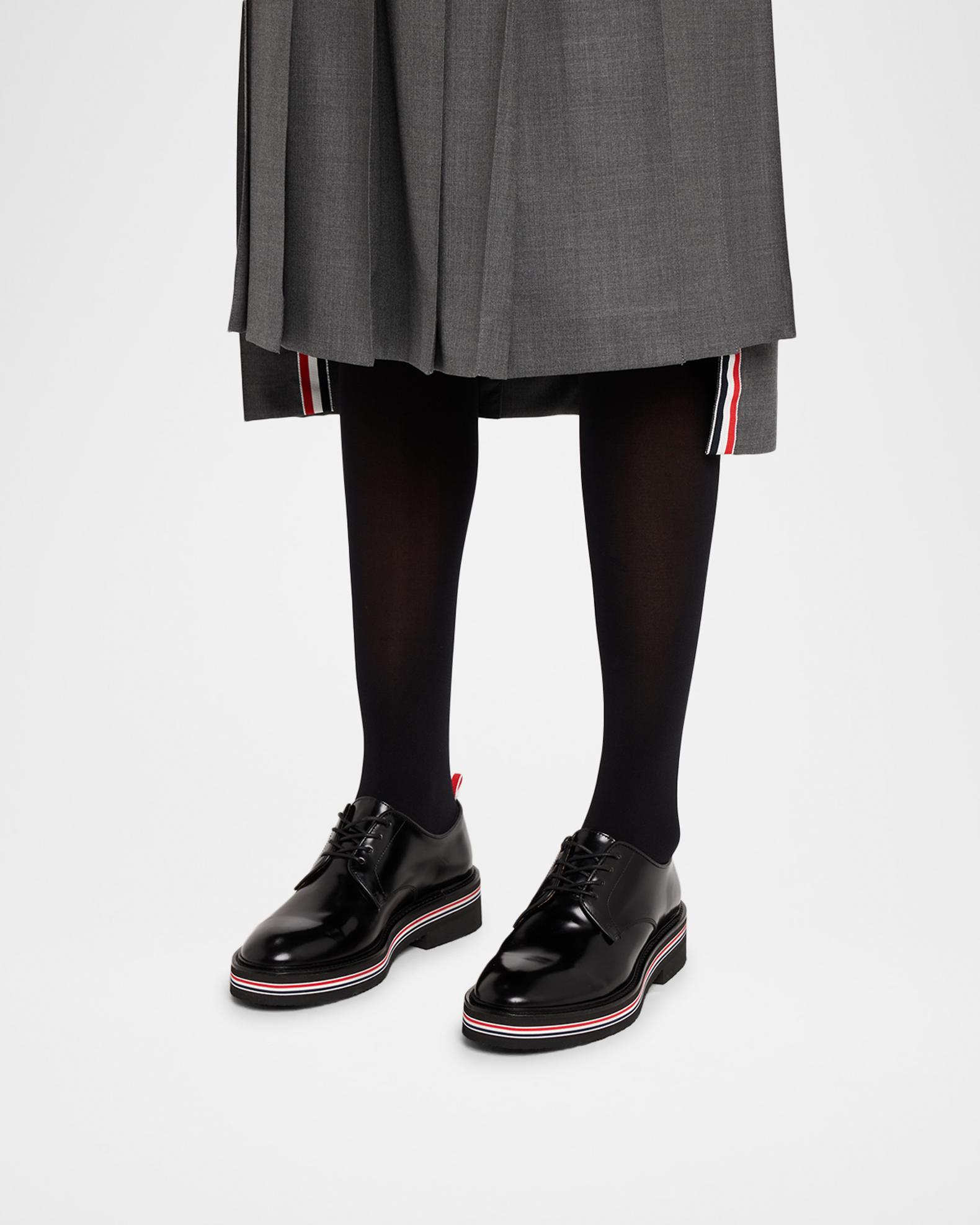 Thom Browne Burgundy Leather Plain Derby Shoes with Tricolor Heel Loop Thom Browne Uniform Leather Derby Shoes | Neiman Marcus main image 2
