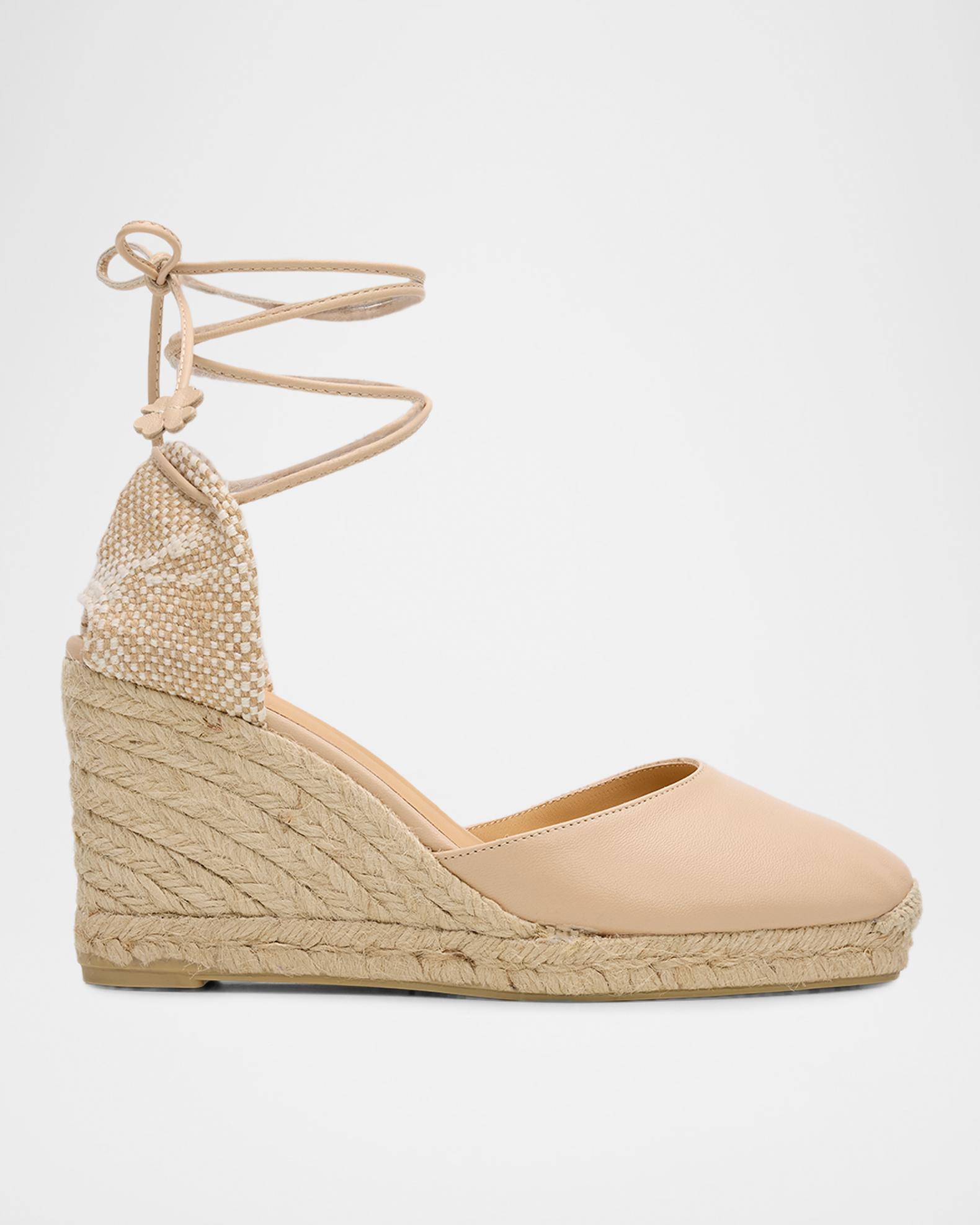 Castañer 90mm Carina Leather Espadrille Wedge Sandals | Neiman Marcus