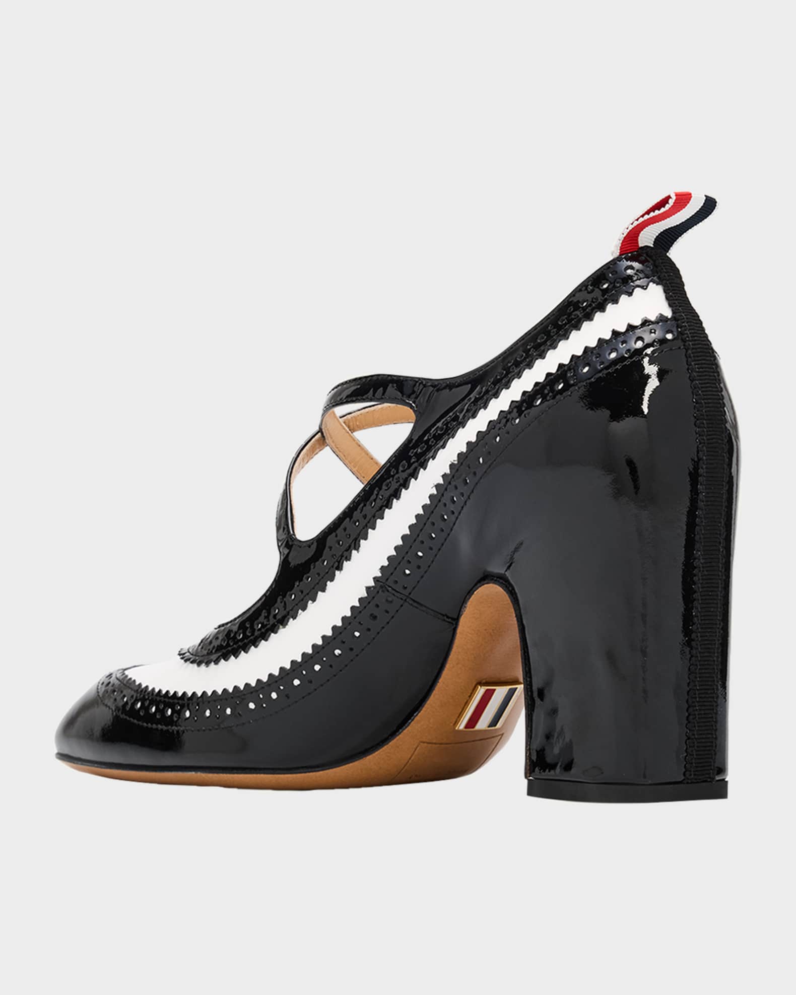 what color shoes go with dark brown dress Thom Browne Black Pebbled Leather Striped Gold Bow Flats  The Closet New  York