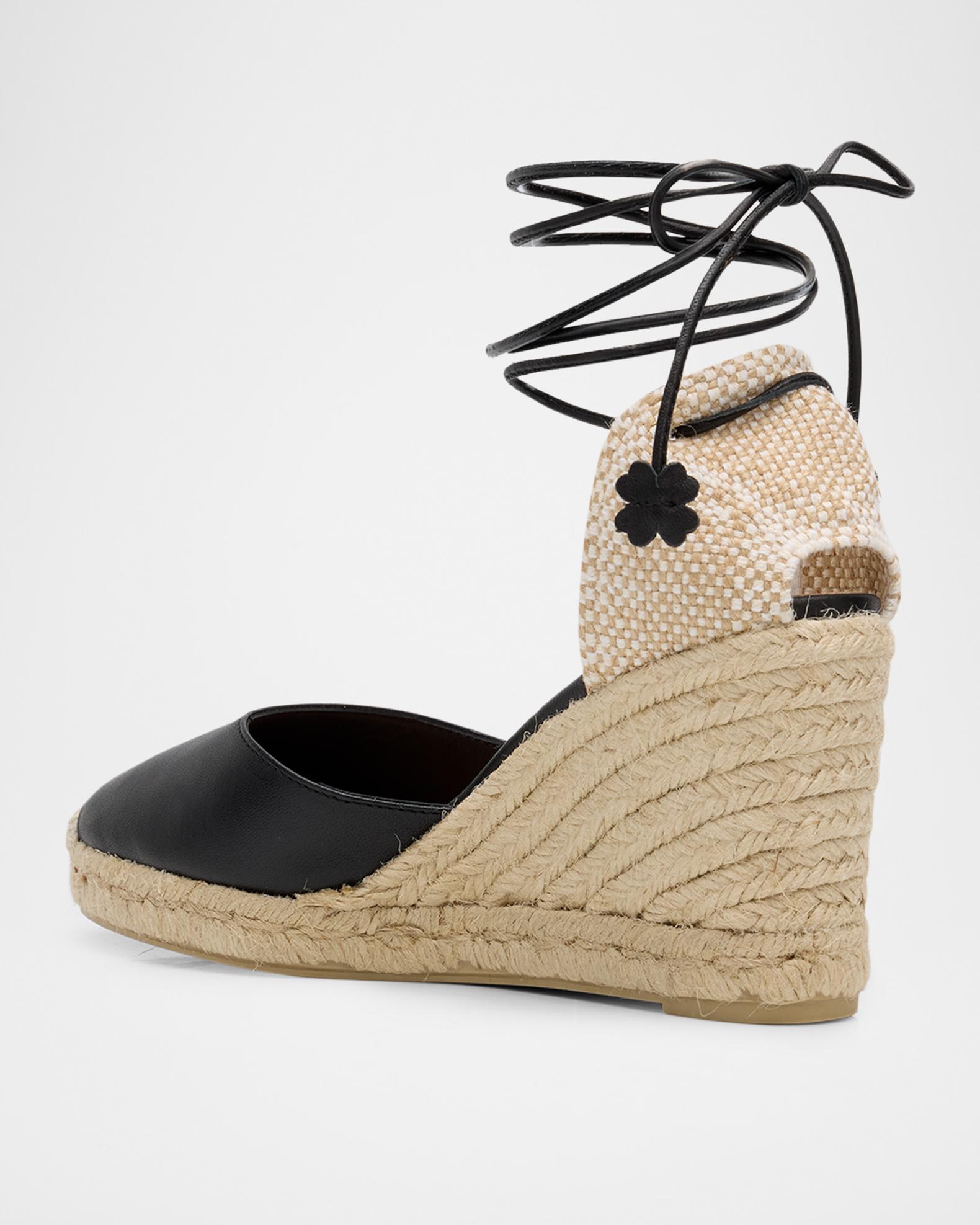 Castañer 80mm Carina Leather Espadrille Wedge Sandals | Neiman Marcus