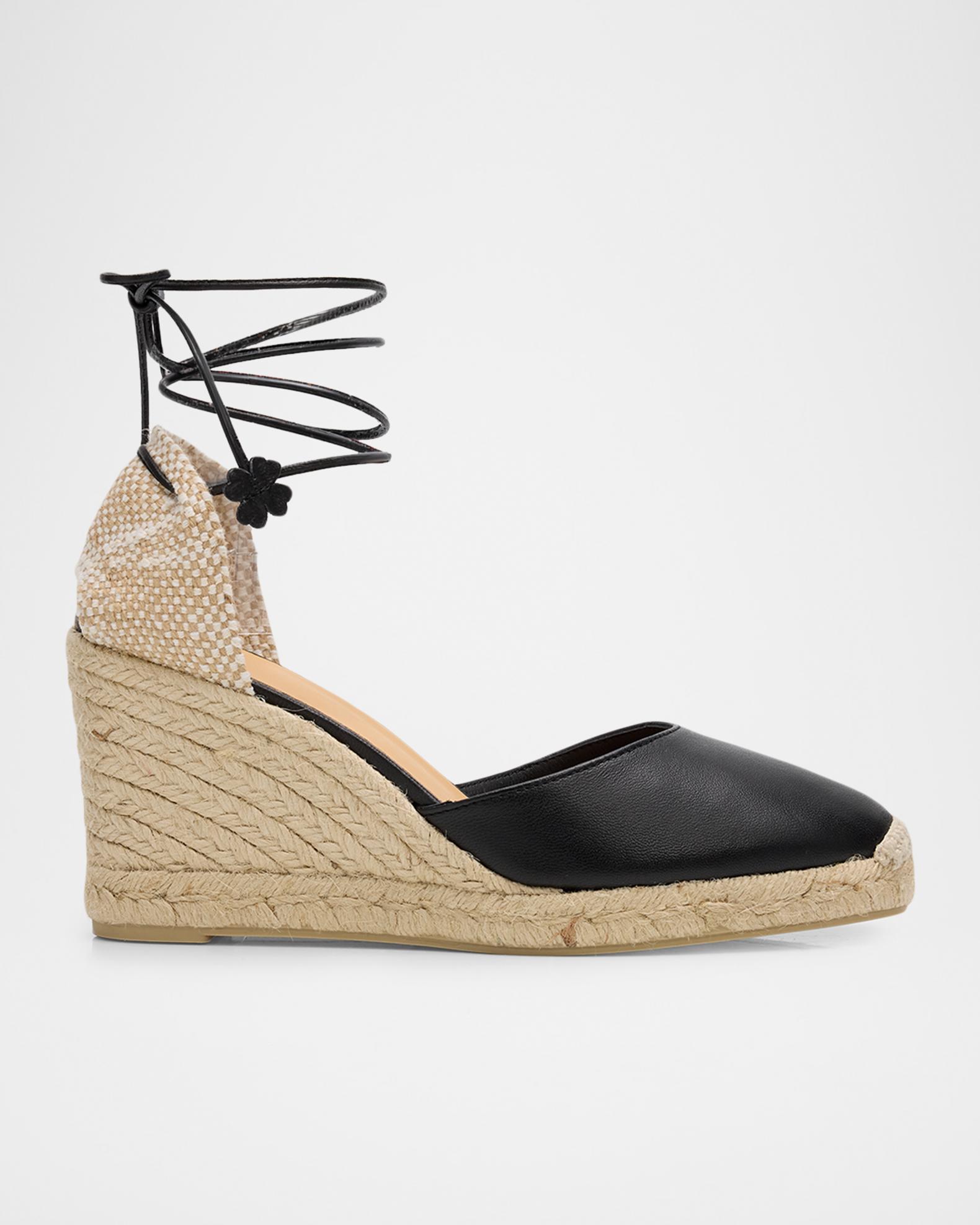 Castaner 80mm Carina Leather Espadrille Wedge Sandals | Neiman Marcus