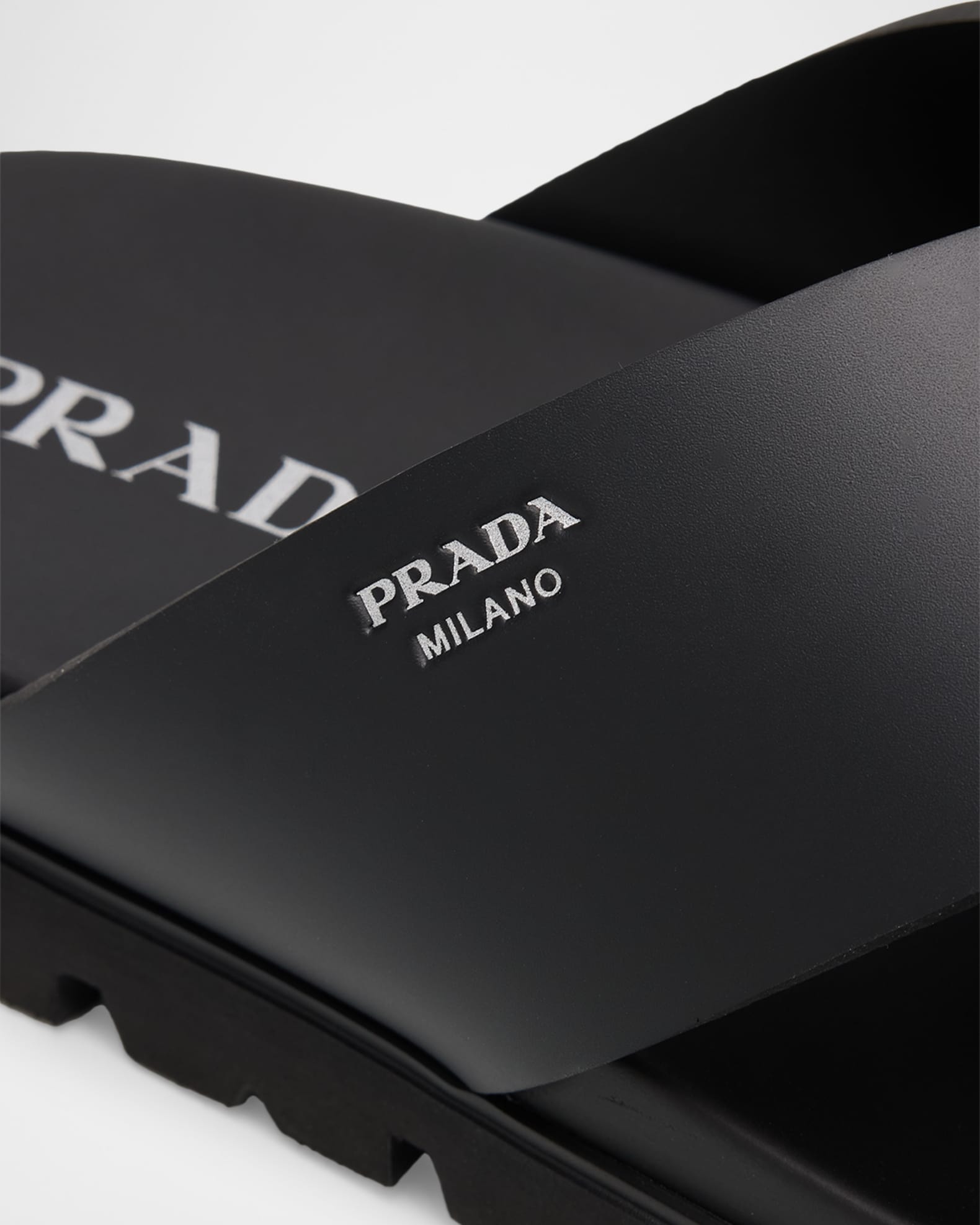 Prada Men's Soft Cage Criss-Cross Rubber Slide Sandals | Neiman Marcus
