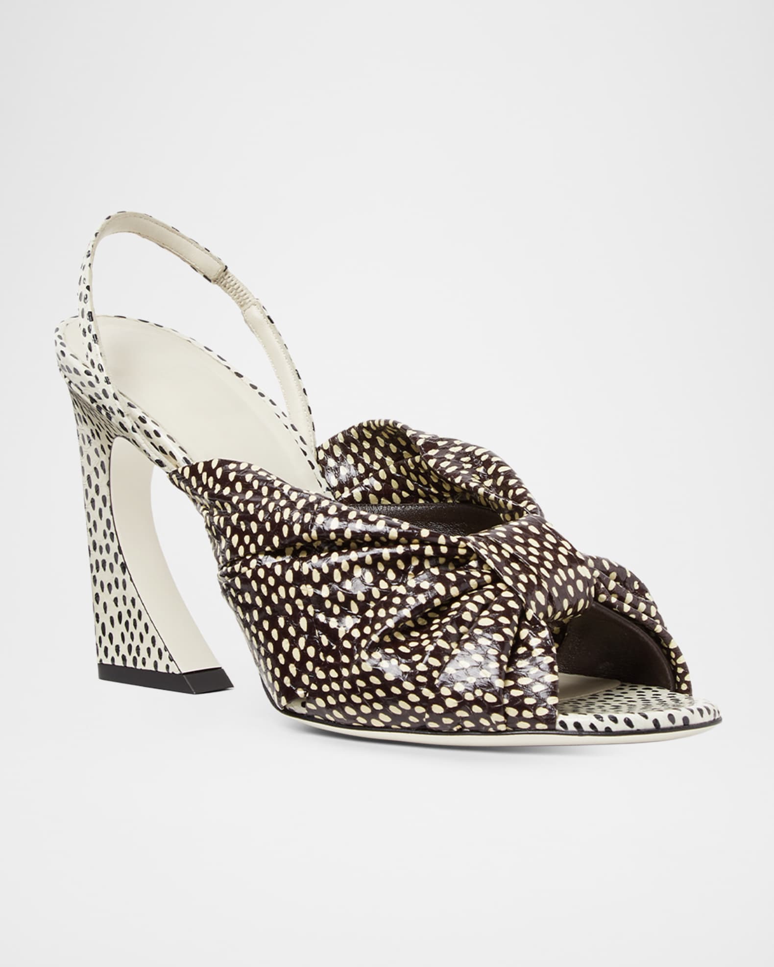 FENDI アンクルストラップ ポインテッドトゥ 36 Fendi 85mm Arco Peppered Falena Leather Slingback Sandals | Neiman