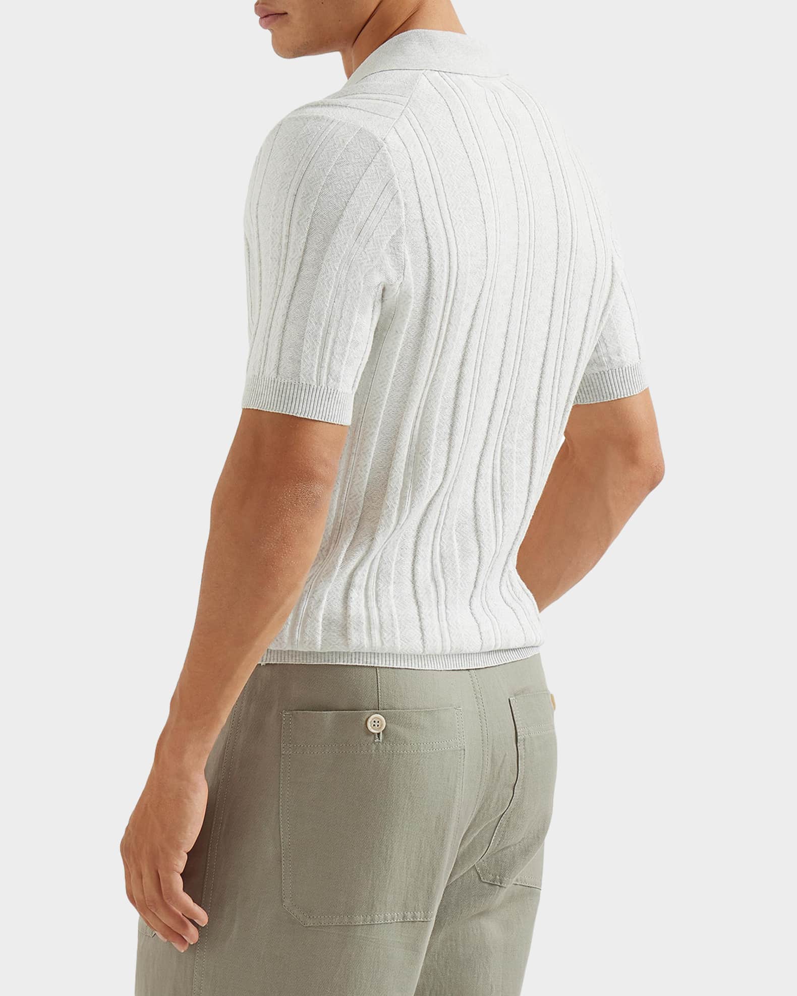 Brunello Cucinelli Men's Cotton Jacquard Rib-Knit Polo Shirt