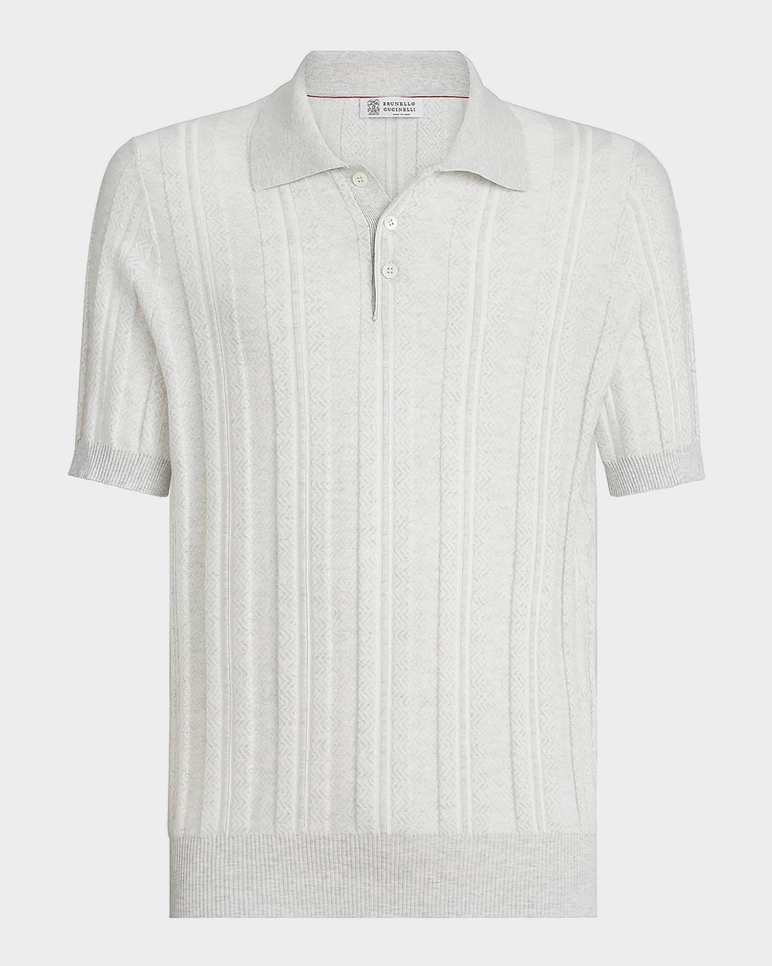 Brunello Cucinelli Men's Cotton Jacquard Rib-Knit Polo Shirt