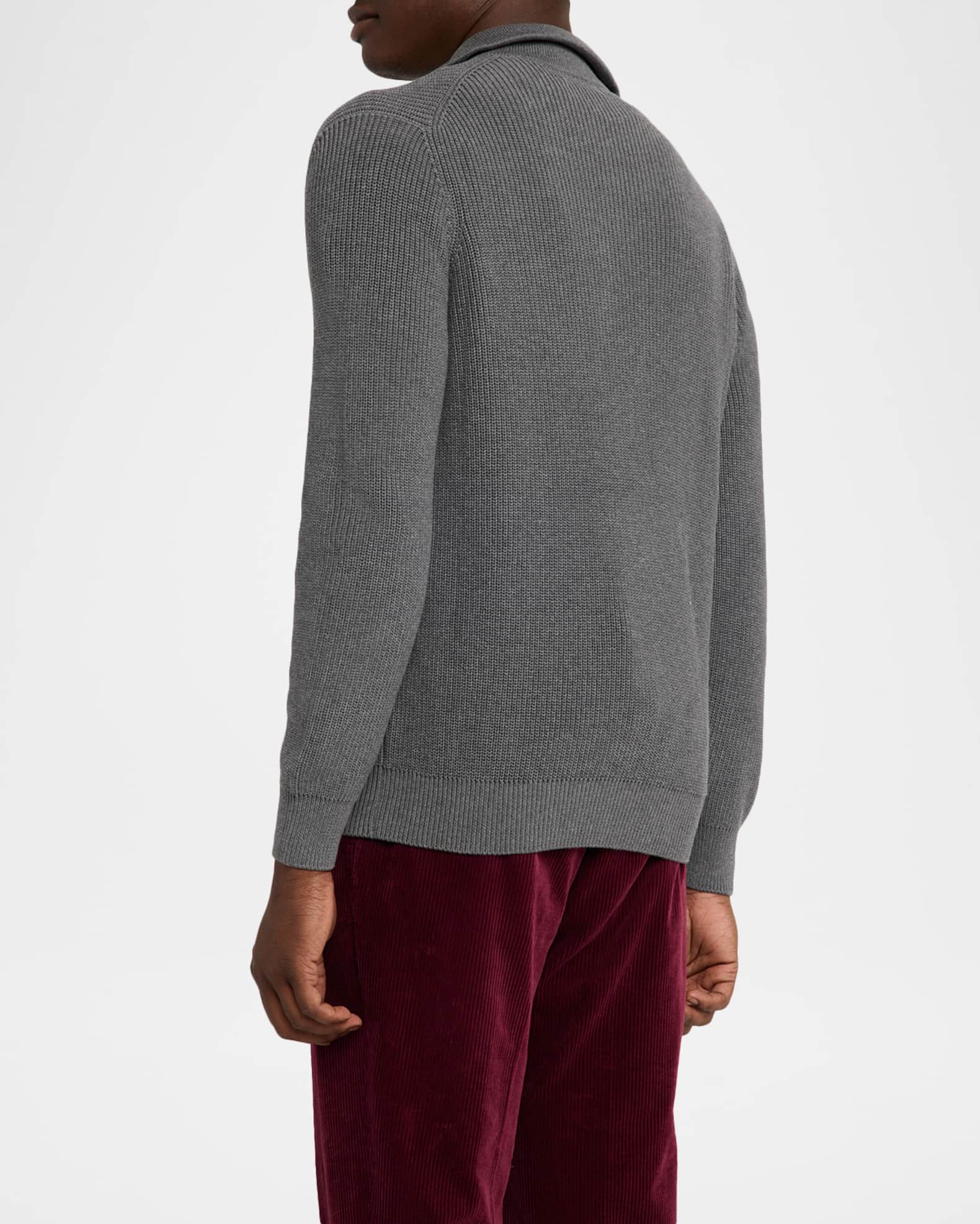 Brunello Cucinelli Men's Cotton Rib High-Neck Zip Cardigan