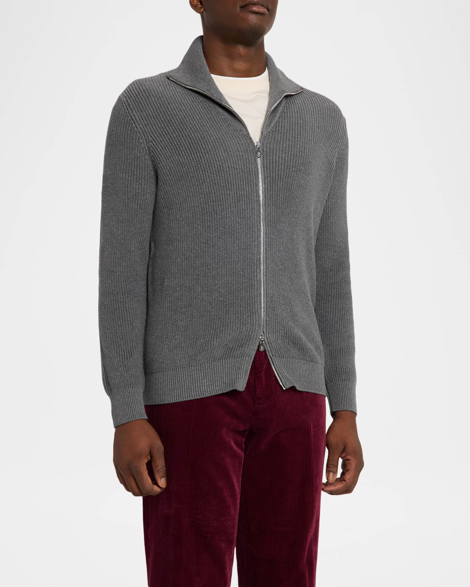 Brunello Cucinelli Men's Cotton Rib High-Neck Zip Cardigan