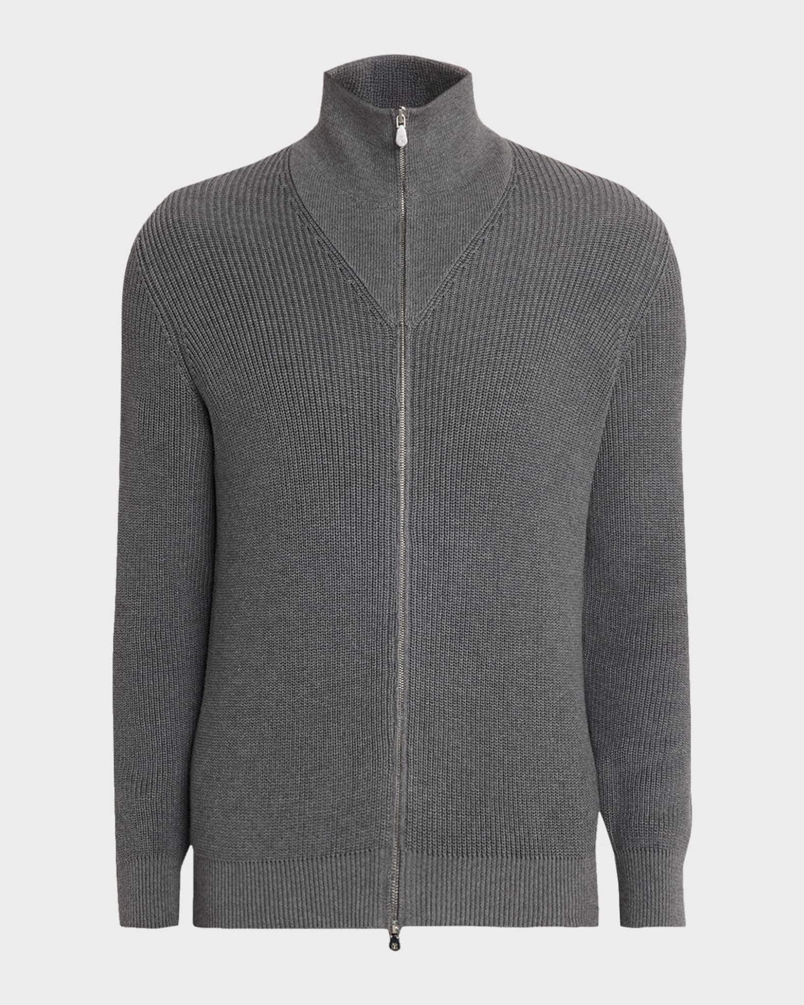 Brunello Cucinelli Men's Cotton Rib High-Neck Zip Cardigan