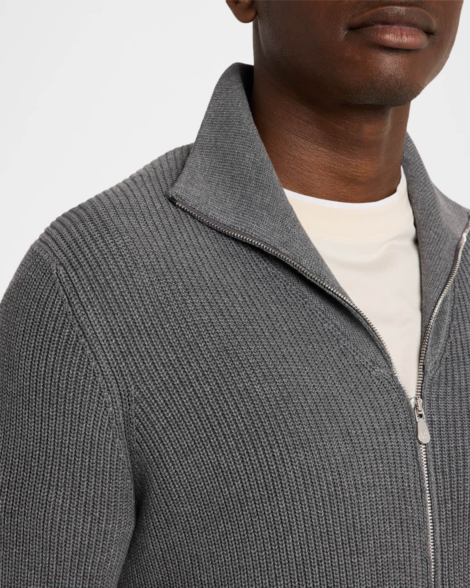 Brunello Cucinelli Men's Cotton Rib High-Neck Zip Cardigan