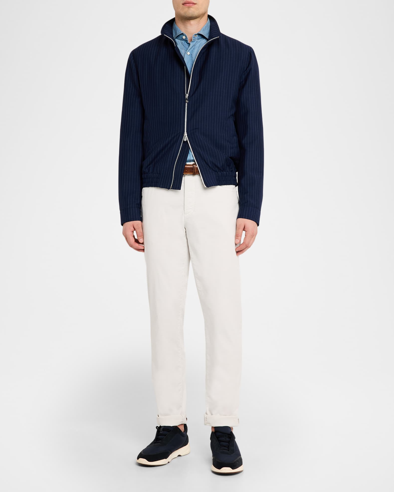 Brunello Cucinelli Men's Hairline Stripe Full-Zip Jacket | Neiman