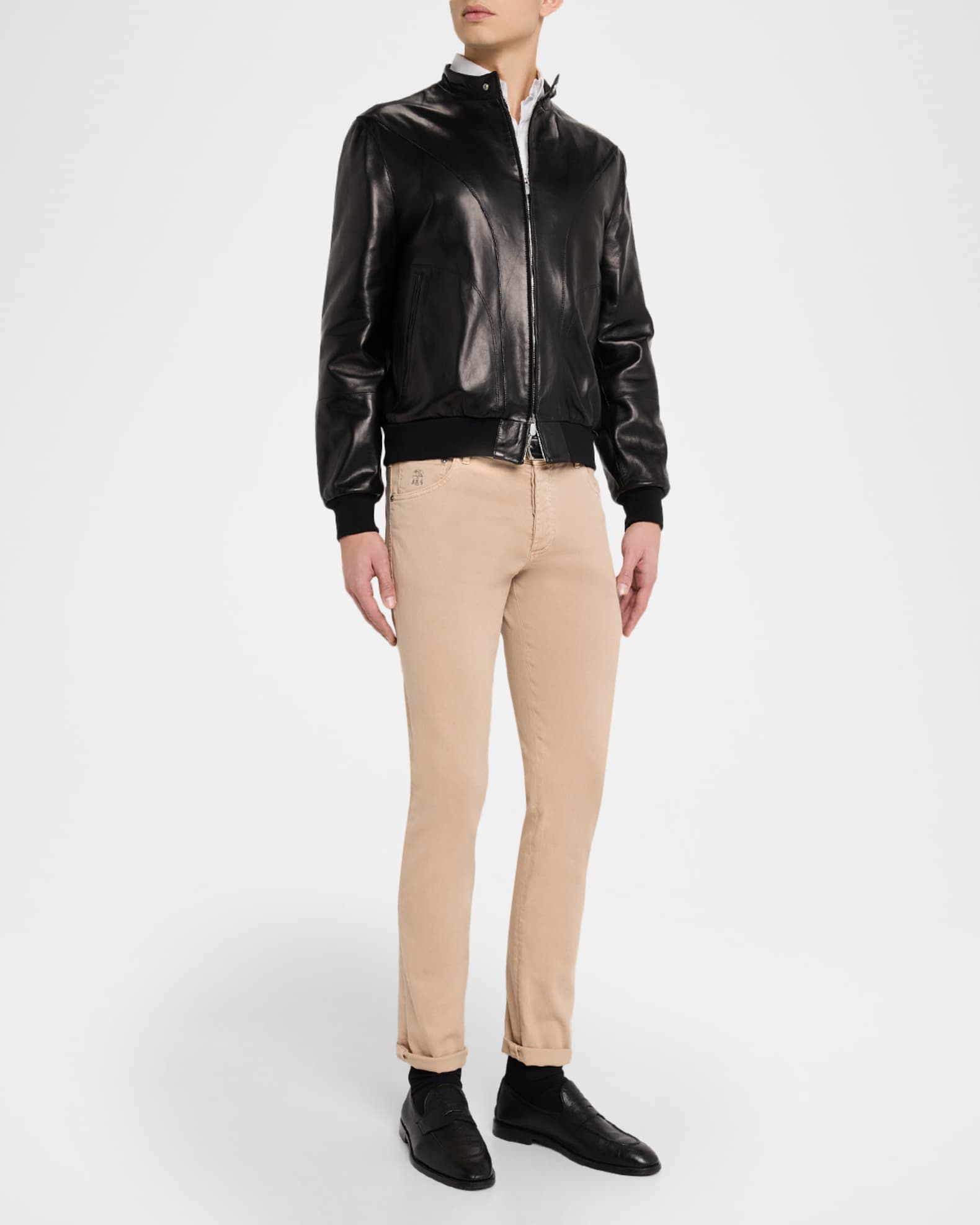 Brunello Cucinelli Men's Polished Nappa Leather Pilot Jacket