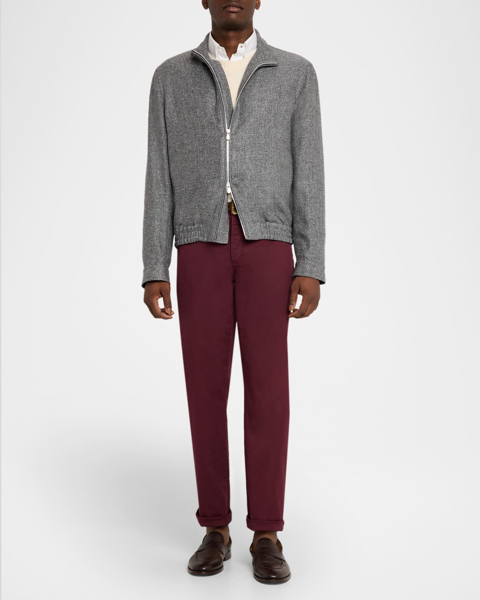 Brunello Cucinelli Men's Silk, Linen and Wool Hopsack Stand Collar