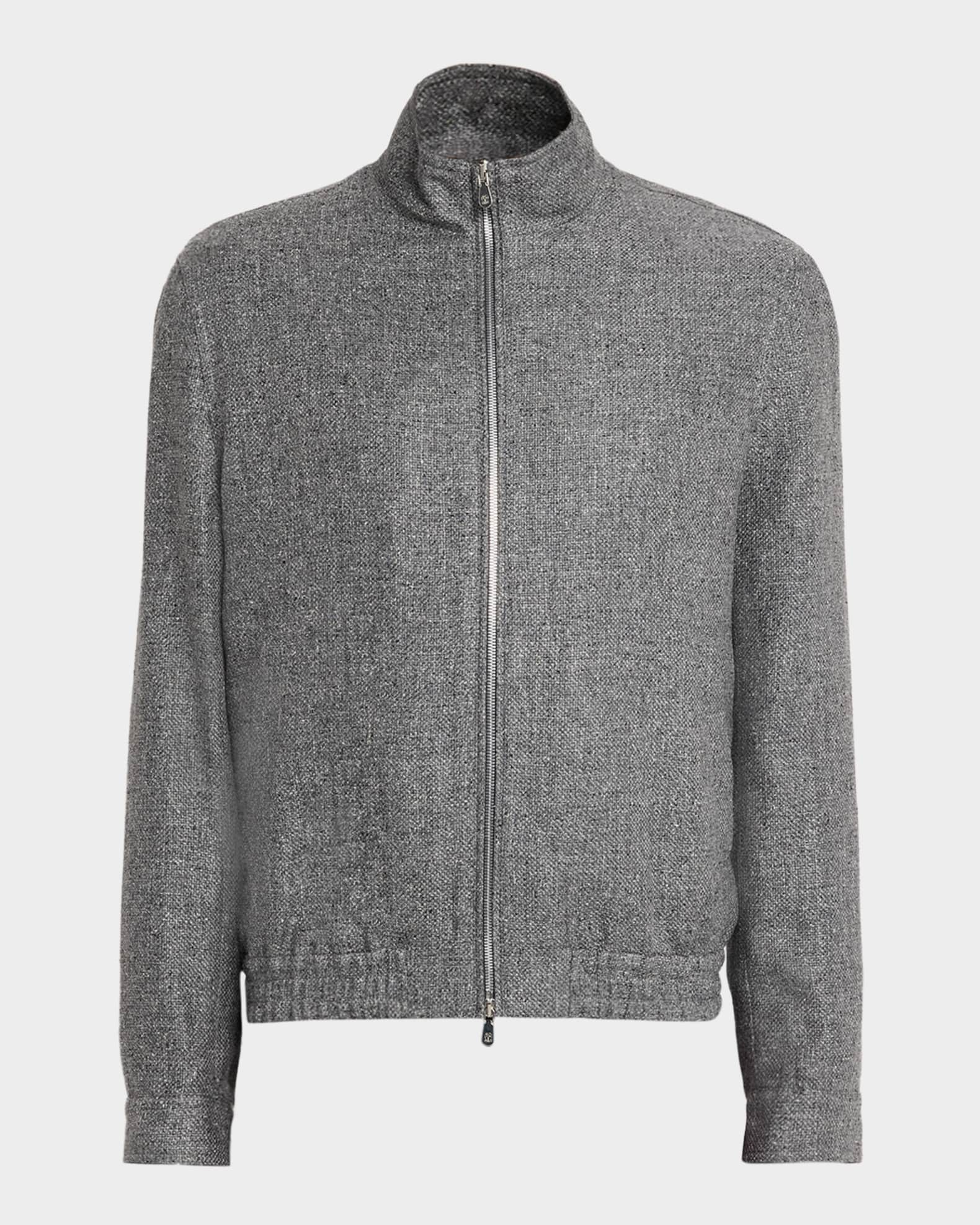 希少✨ BRUNELLO CUCINELLI シルク リネン ニット ジャケット Brunello Cucinelli Men's Silk, Linen and Wool Hopsack Stand Collar