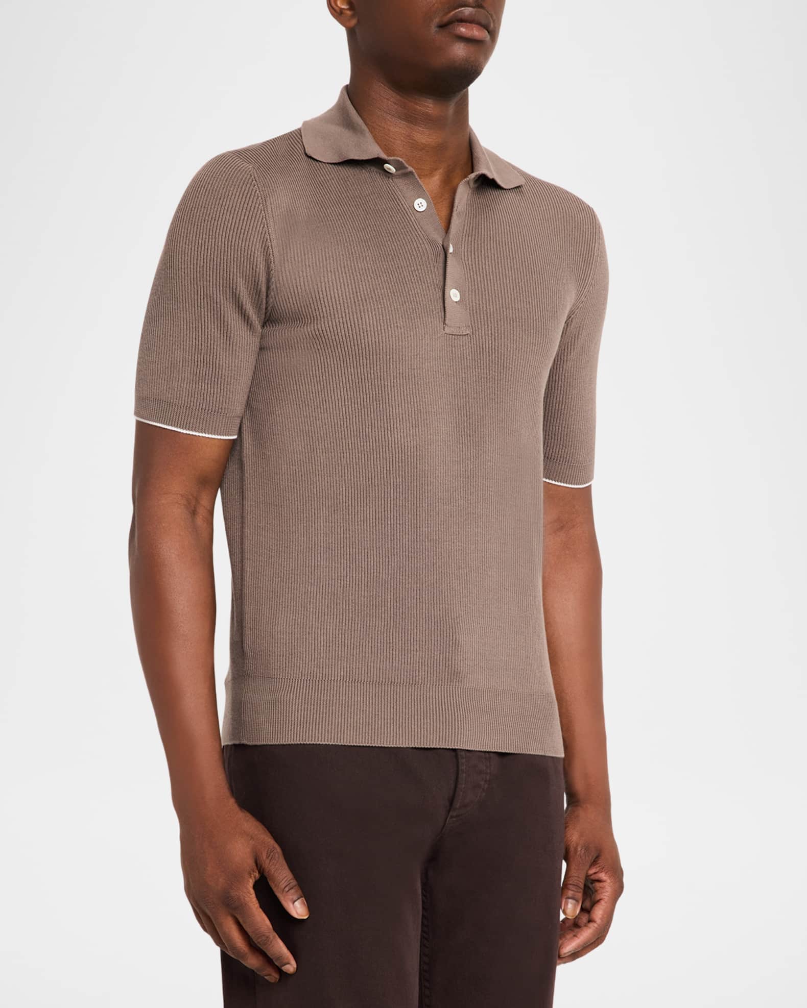 Brunello Cucinelli Men's Cotton Rib Polo Sweater | Neiman Marcus