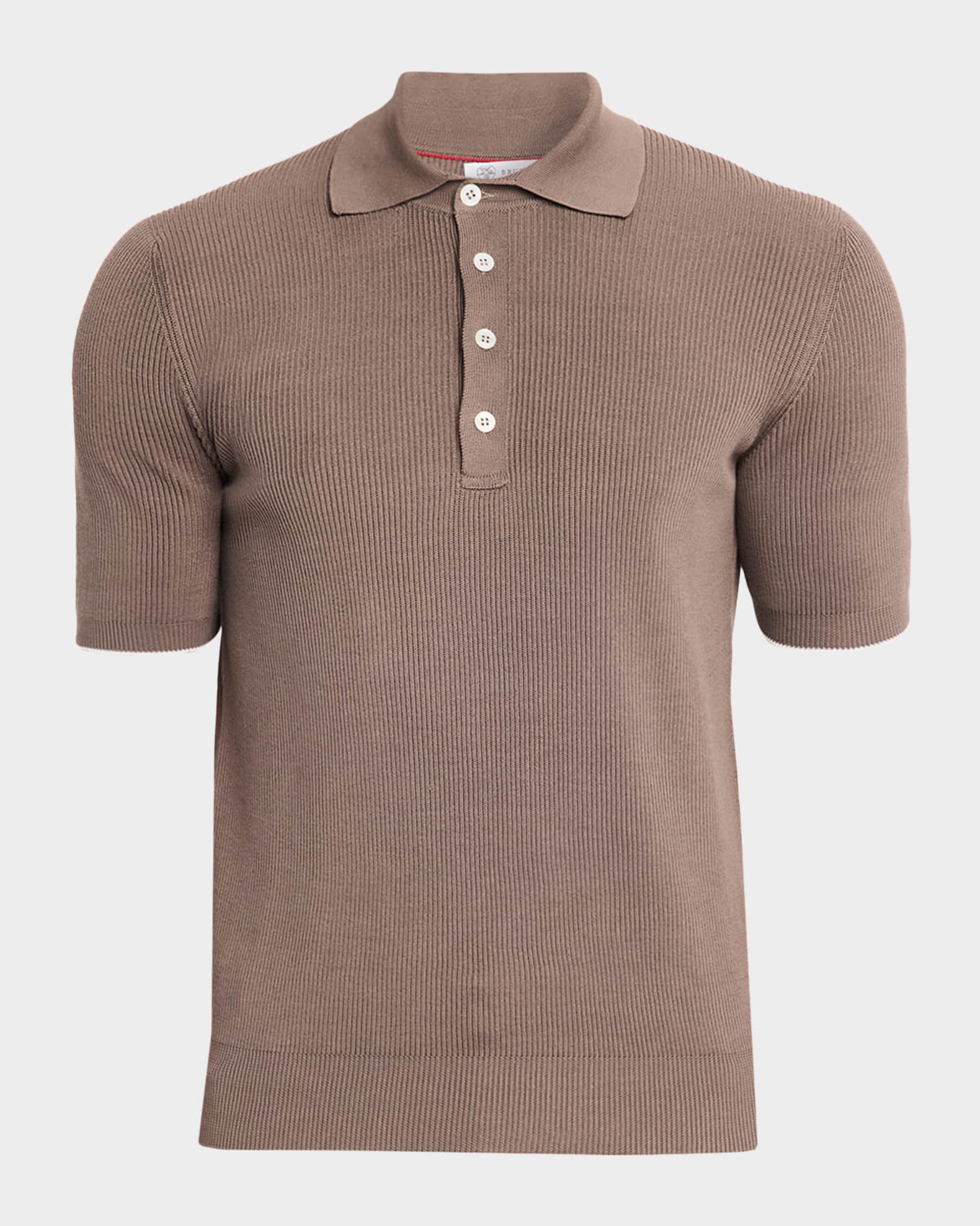 Brunello Cucinelli Men's Cotton Rib Polo Sweater | Neiman Marcus