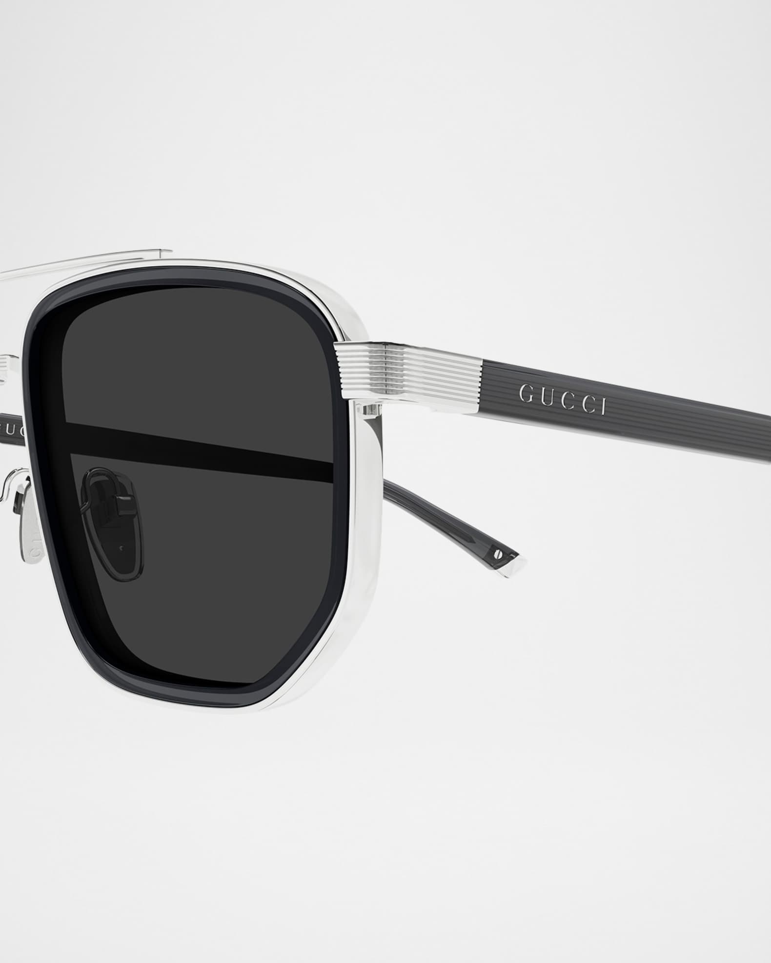 Gucci Men's GG2073S-001 Metal and Acetate Rectangle Sunglasses