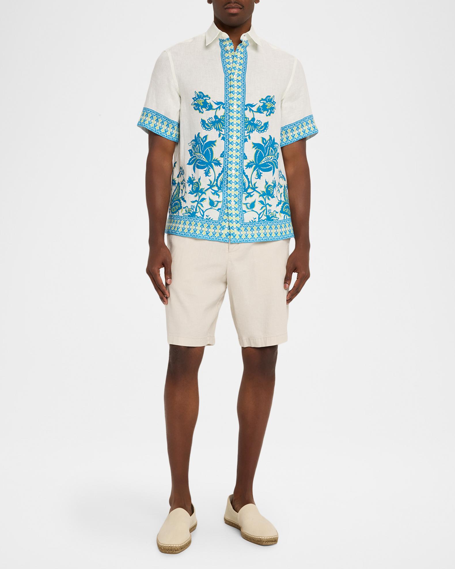 Etro Men's Floral-Print Linen Short-Sleeve Button-Down Shirt