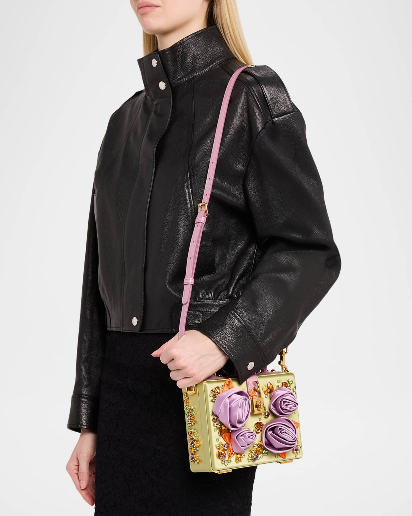 Dolce&Gabbana Crystal & Rosette Satin Box Top-Handle Bag | Neiman