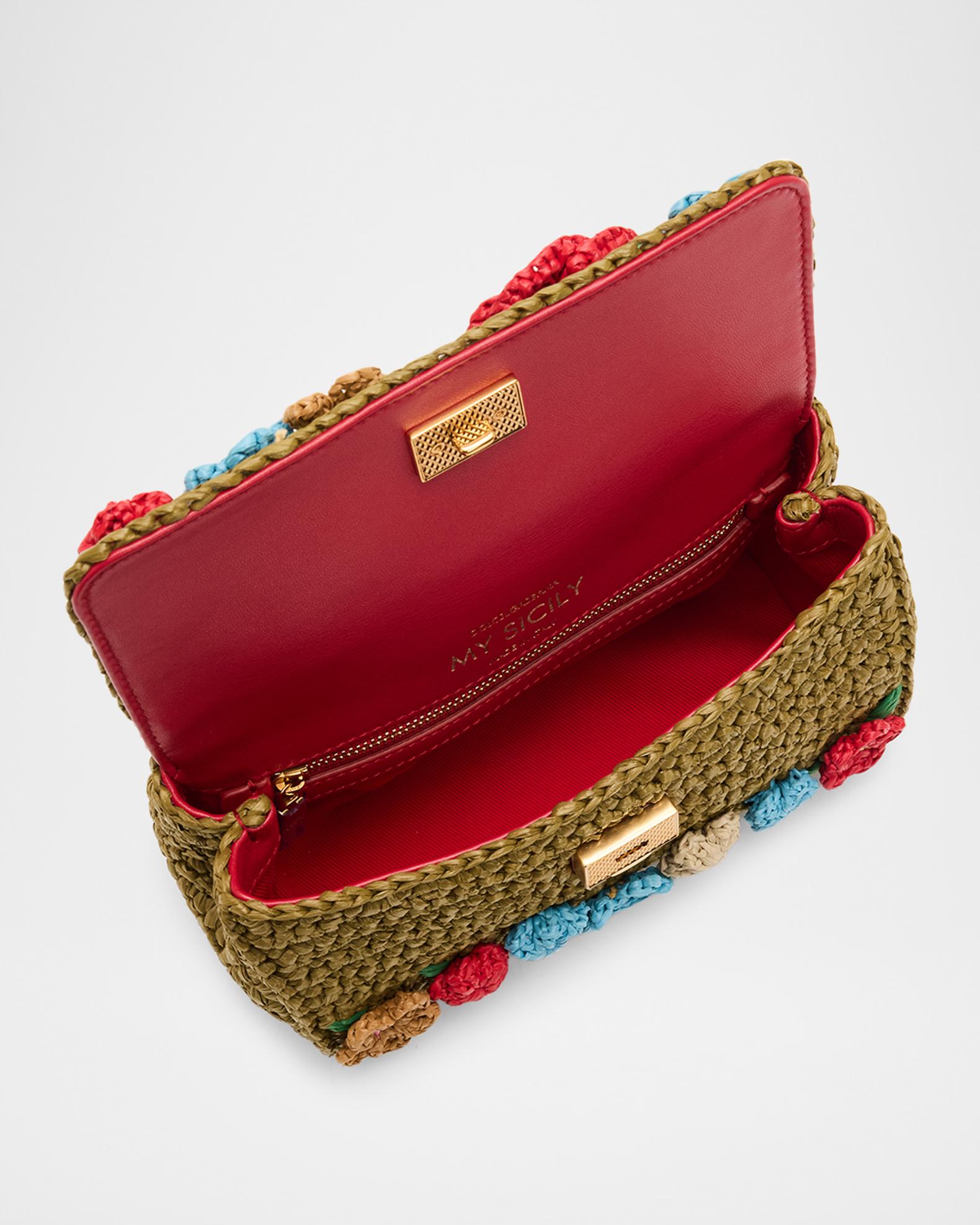 Dolce&Gabbana Floral Applique Crochet Faux Raffia Top-Handle Bag