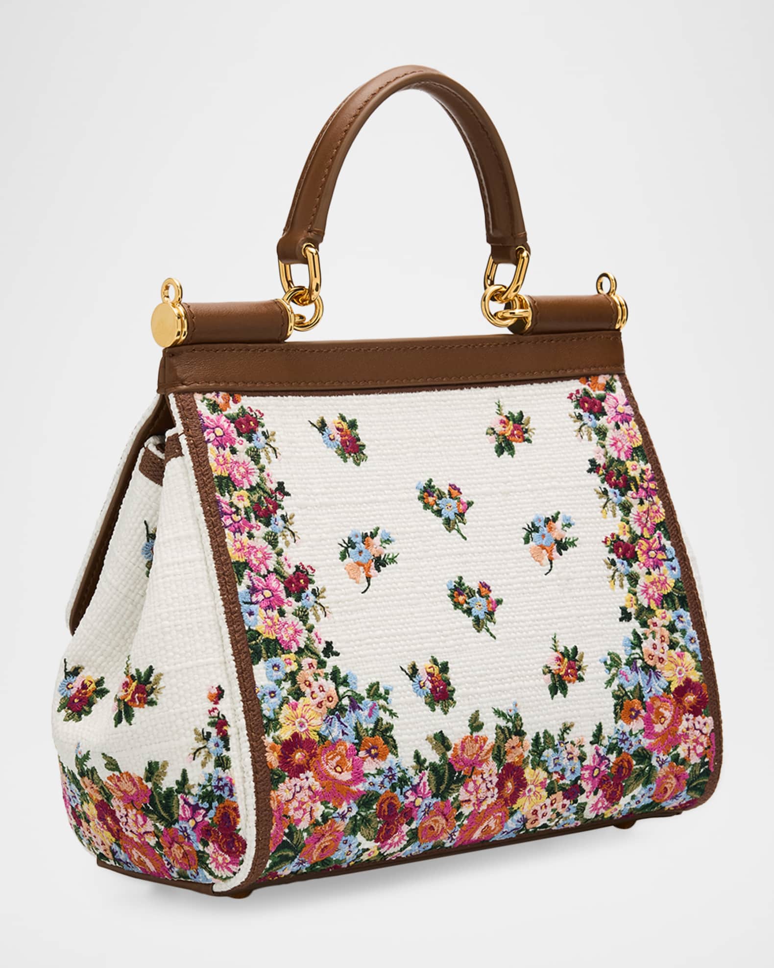 Dolce&Gabbana Sicily Woven Floral-Embroidered Top-Handle Bag