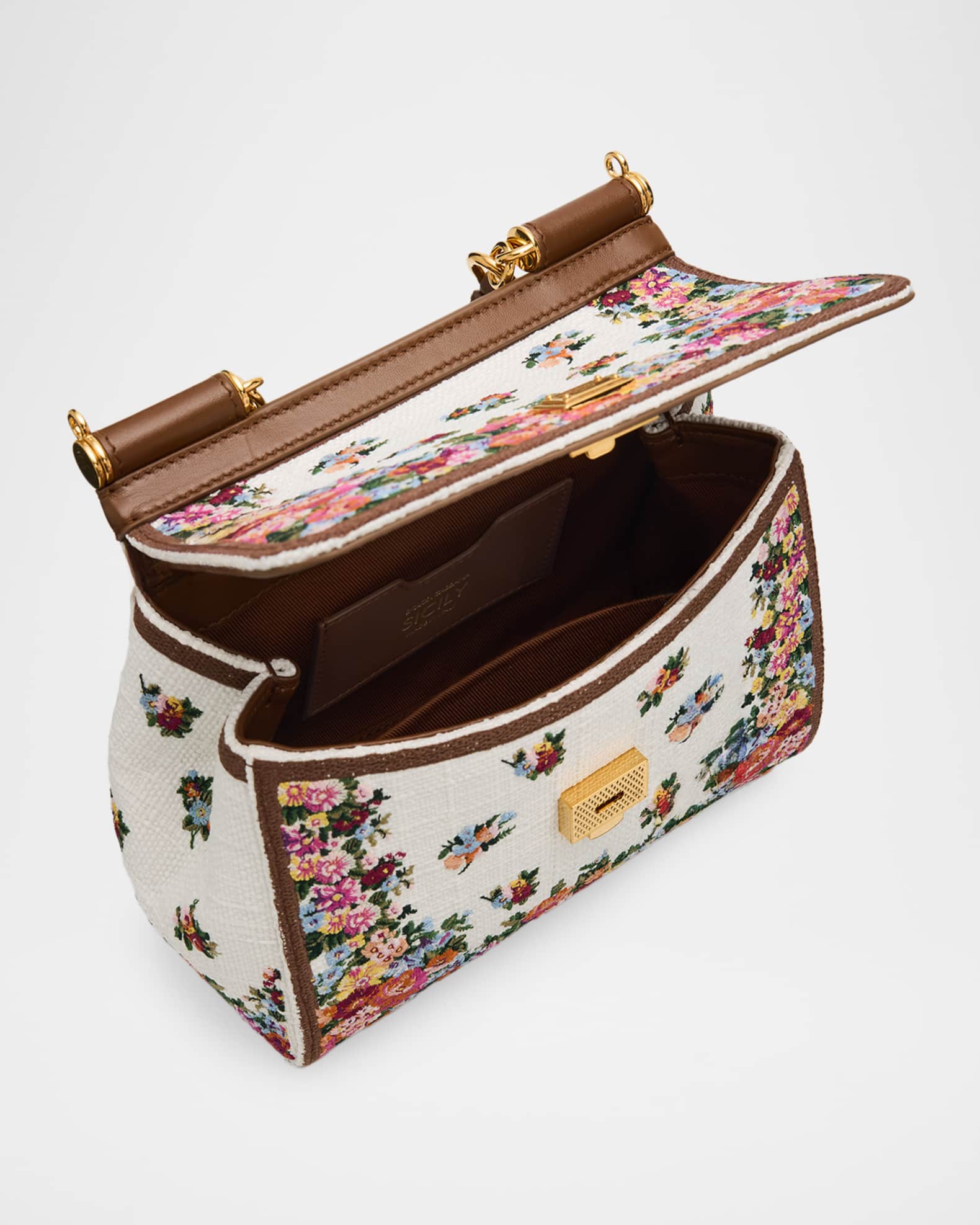 Dolce&Gabbana Sicily Woven Floral-Embroidered Top-Handle Bag