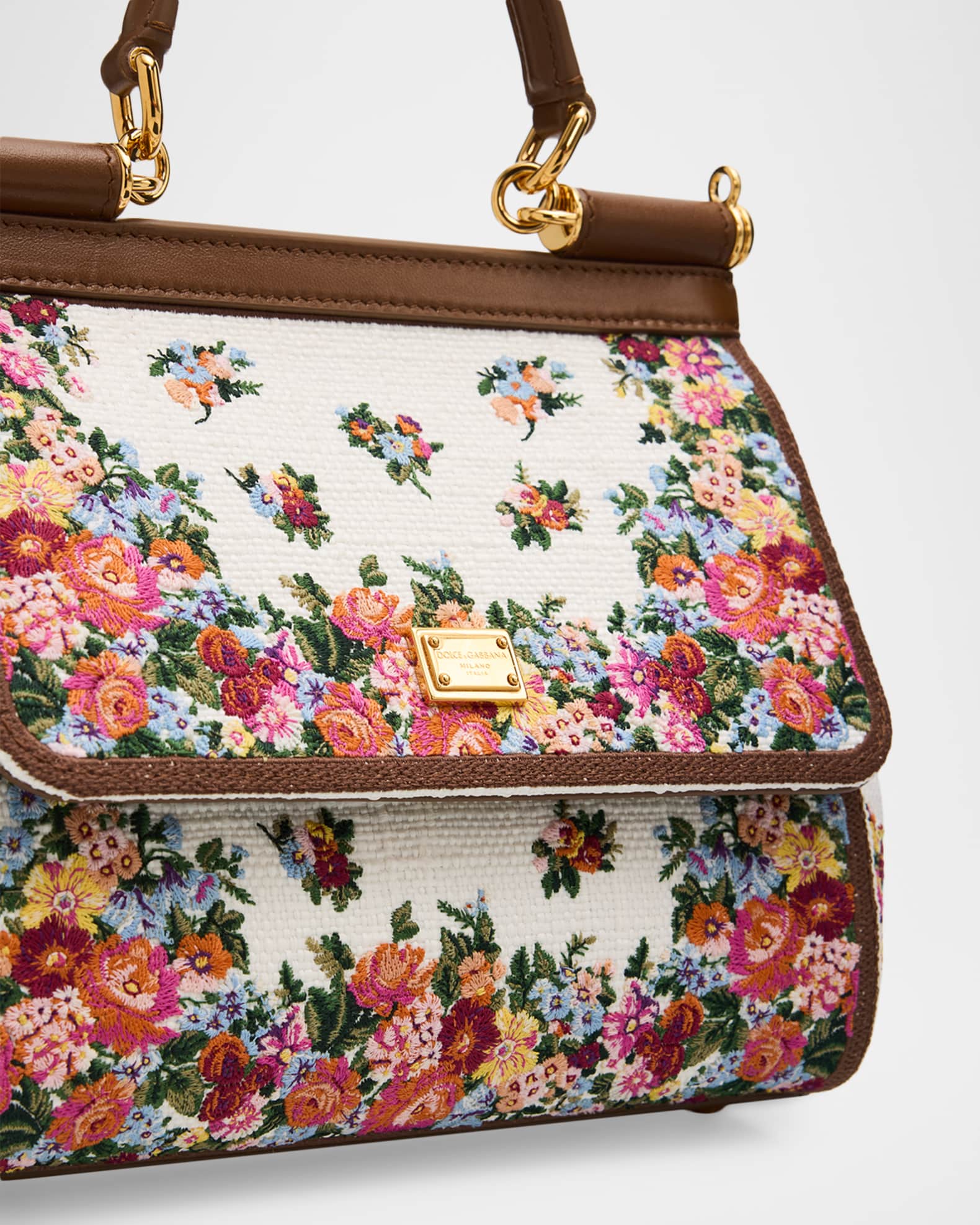 Dolce&Gabbana Sicily Woven Floral-Embroidered Top-Handle Bag