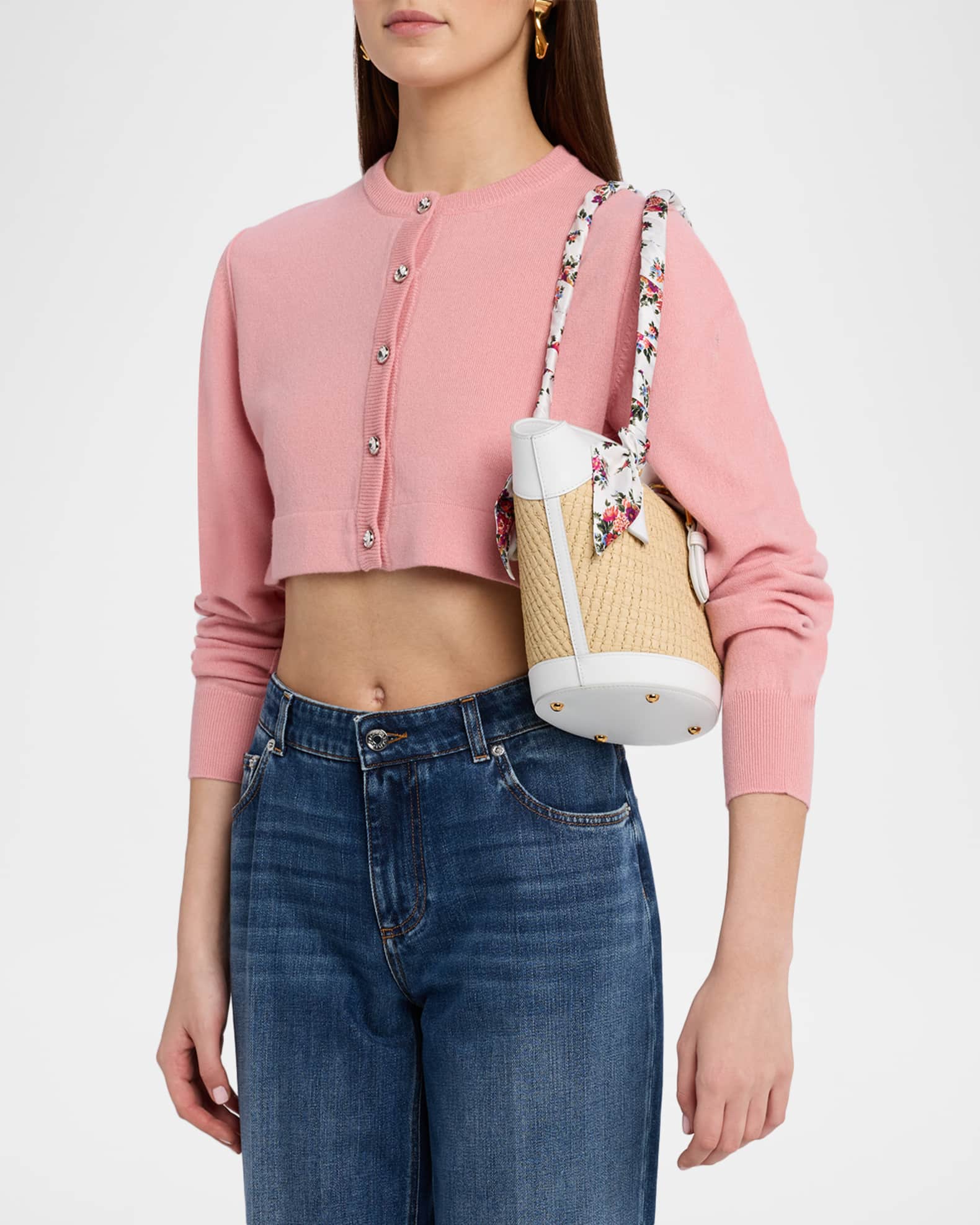 Dolce&Gabbana Floral & Leather-Trim Woven Shoulder Bag | Neiman Marcus