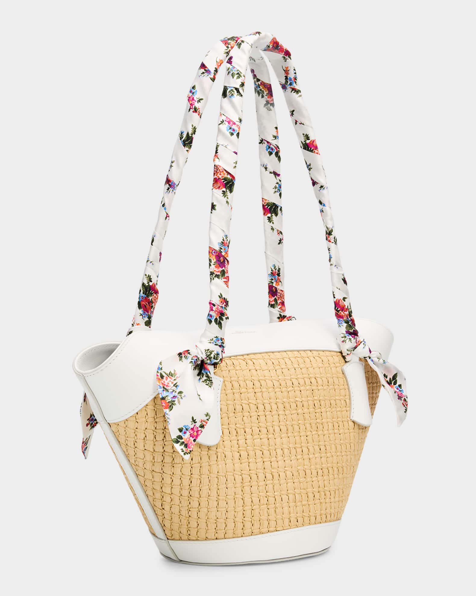 Dolce&Gabbana Floral & Leather-Trim Woven Shoulder Bag | Neiman Marcus