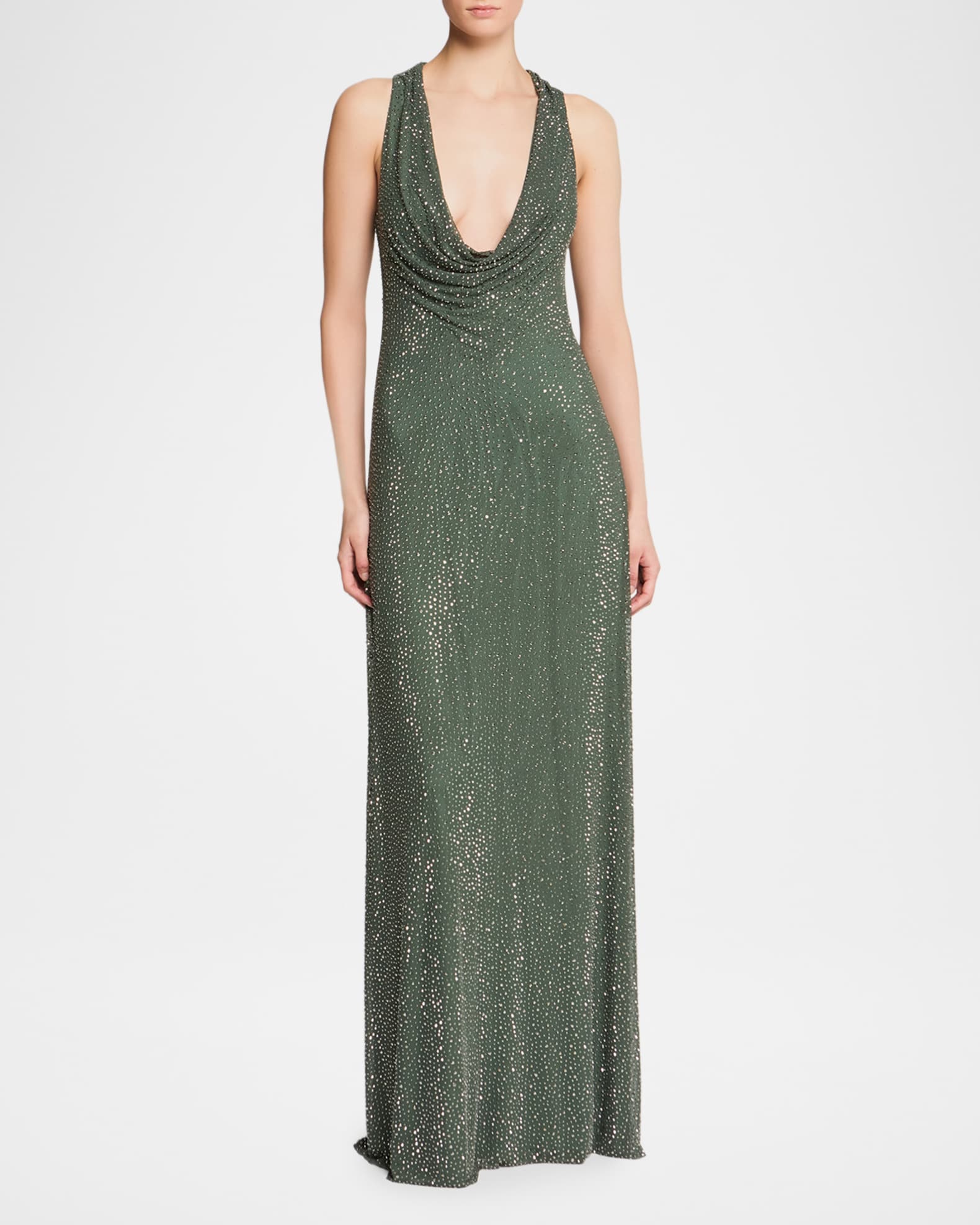 Halston Women's Sunni Crystal Mesh Cowlneck Gown - Nori - Size 2