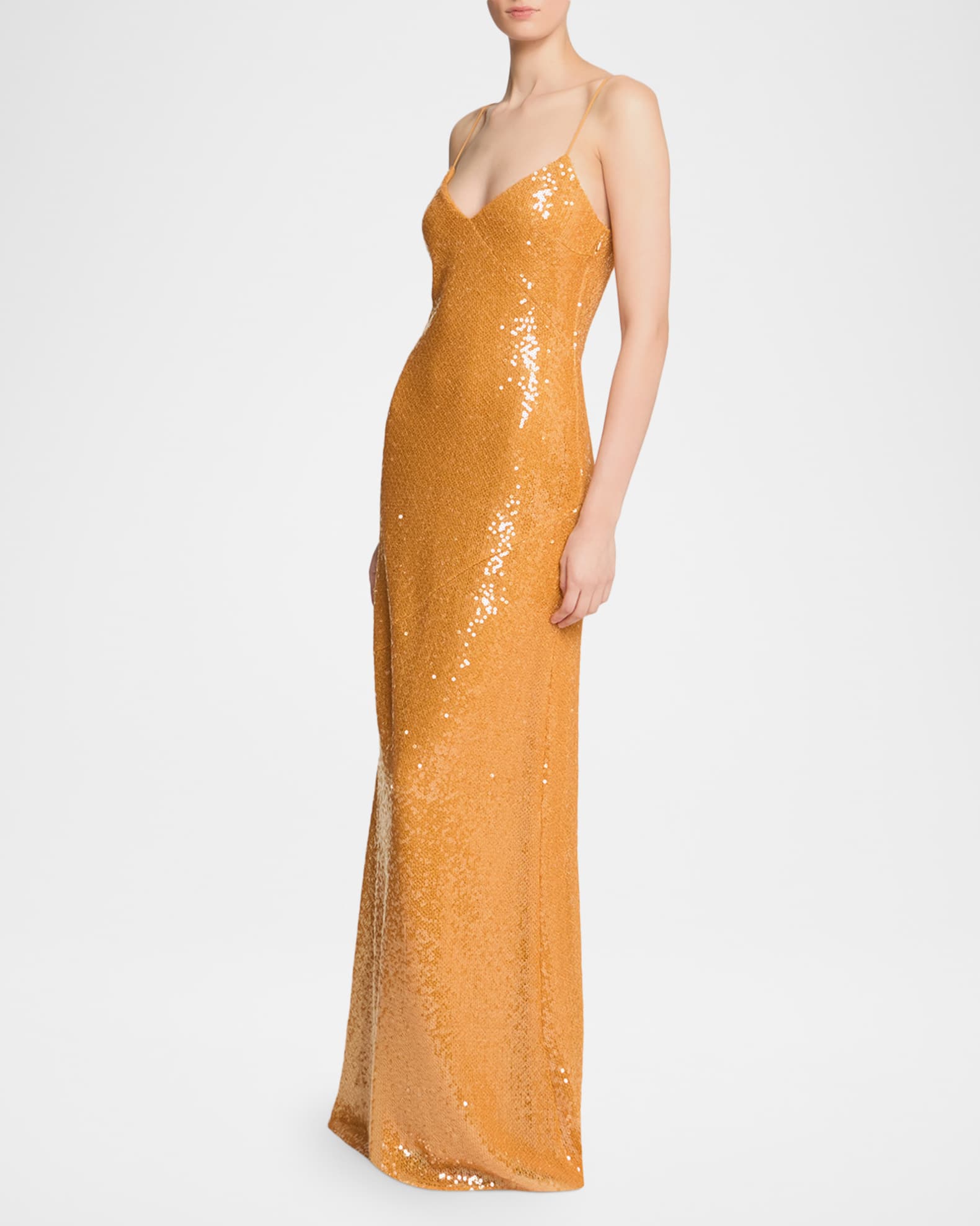 Halston womens Glora Sequin Gown, 4, Women's, Orange