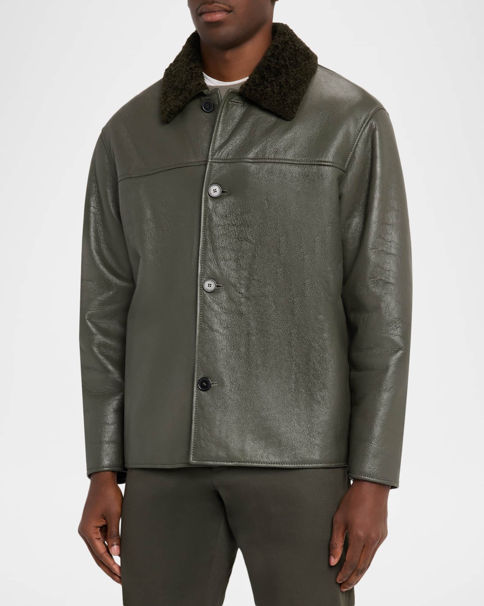 FRAME Men's Shearling Button-Front Jacket | Neiman Marcus