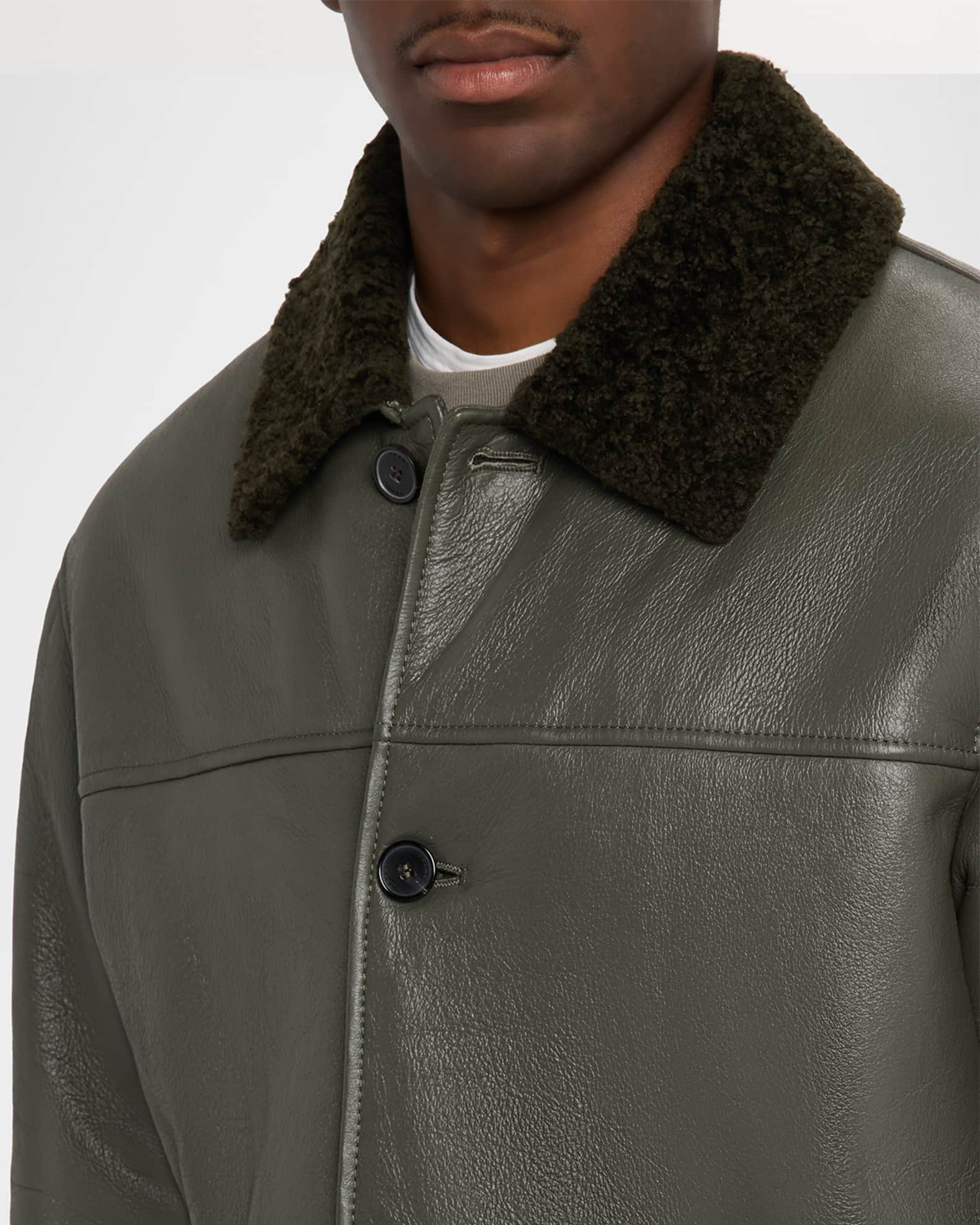 FRAME Men's Shearling Button-Front Jacket | Neiman Marcus
