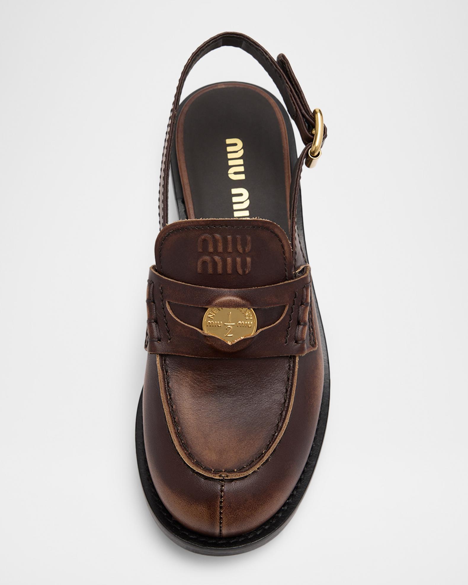 Miu Miu Vintage-Effect Leather Slingback Penny Loafers | Neiman Marcus