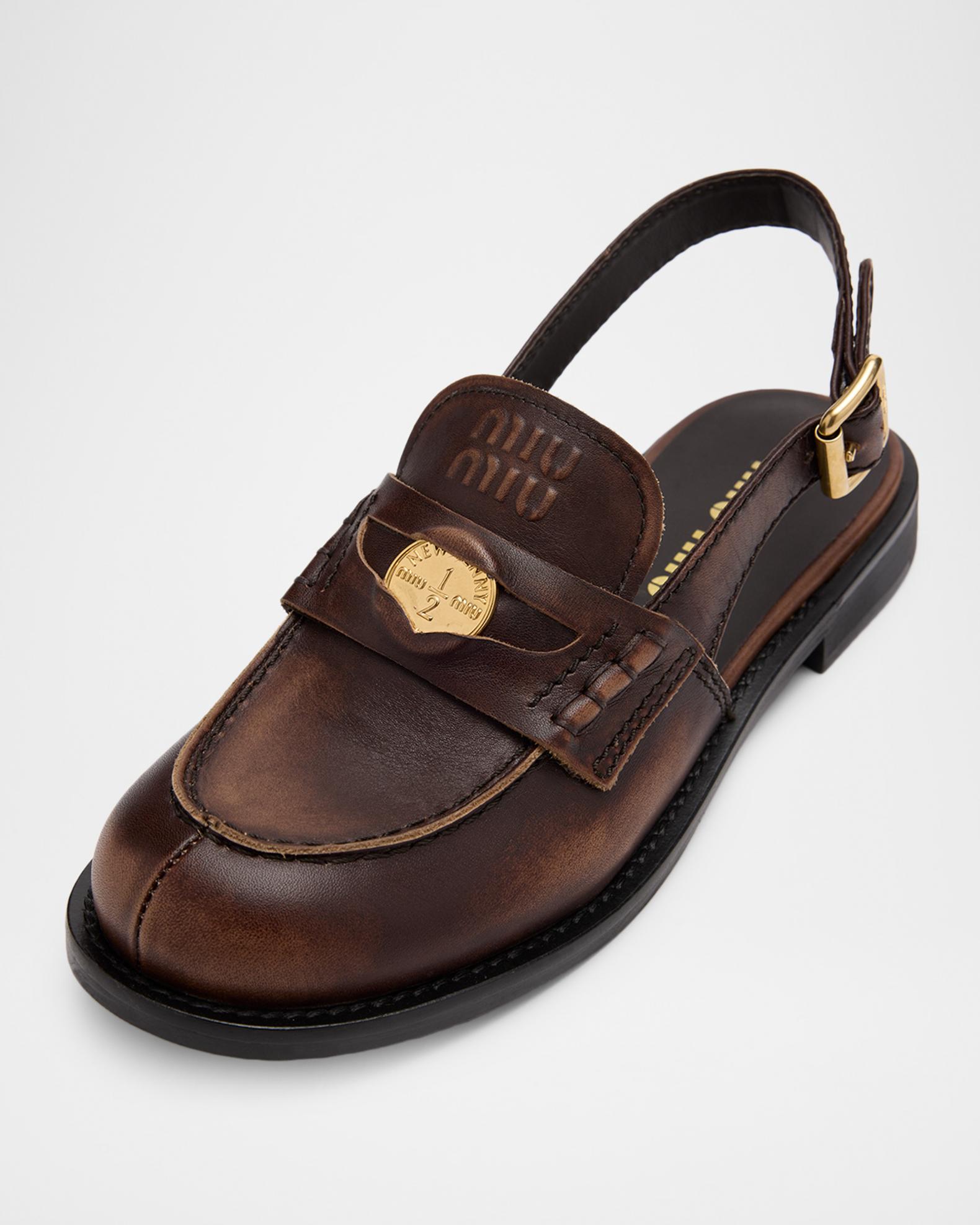 Miu Miu Vintage-Effect Leather Slingback Penny Loafers | Neiman Marcus