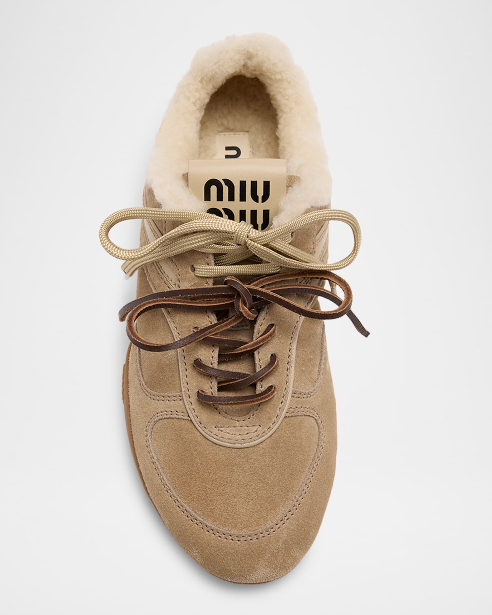 冬*⌖様 miu miu スニーカー Miu Miu Gymnasium Suede and Shearling Low-Top Sneakers | Neiman Marcus