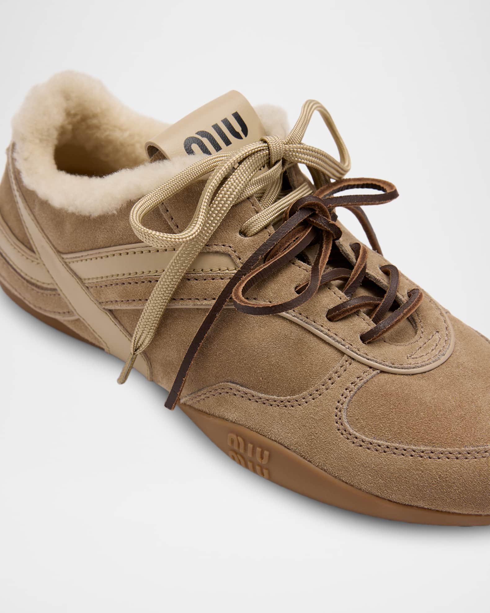 Miu Miu Gymnasium Suede and Shearling Low-Top Sneakers | Neiman Marcus