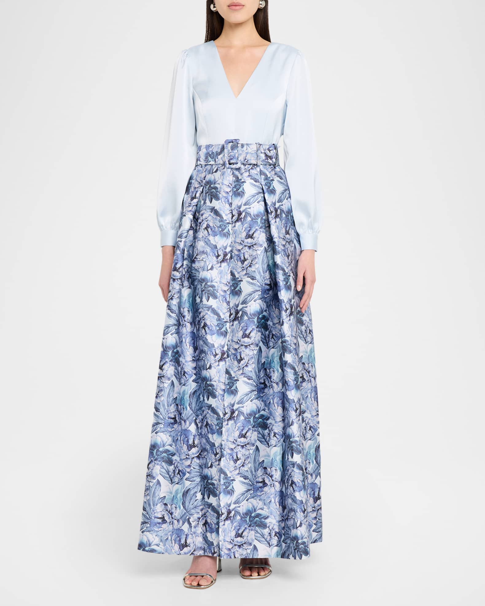 sachin & babi ila stretch satin maxi dress Sachin & Babi Ila Stretch Satin Maxi Dress In Blue Wildflowers - 31% Off